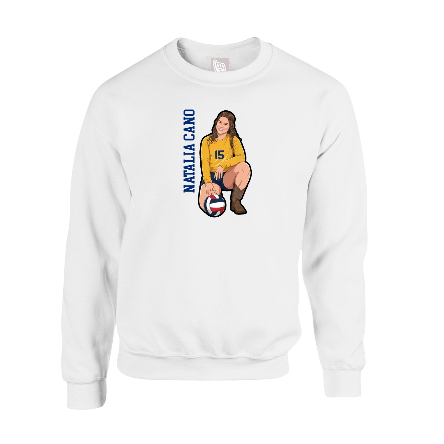 Fleece Crew — Name Vertical in White