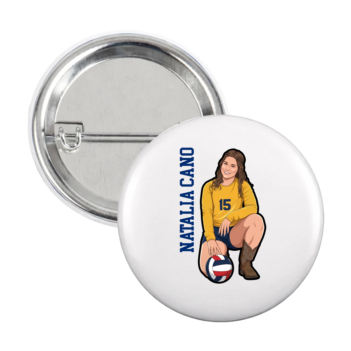 Game Day Button — Name Vertical in White