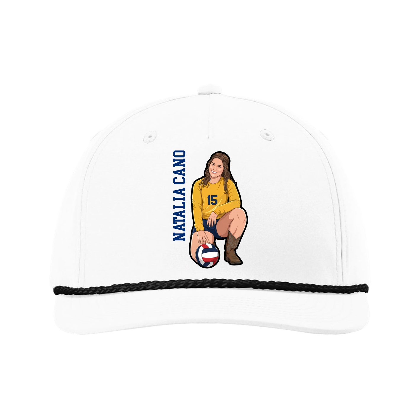 Five-Panel Classic Rope Cap — Name Vertical in White