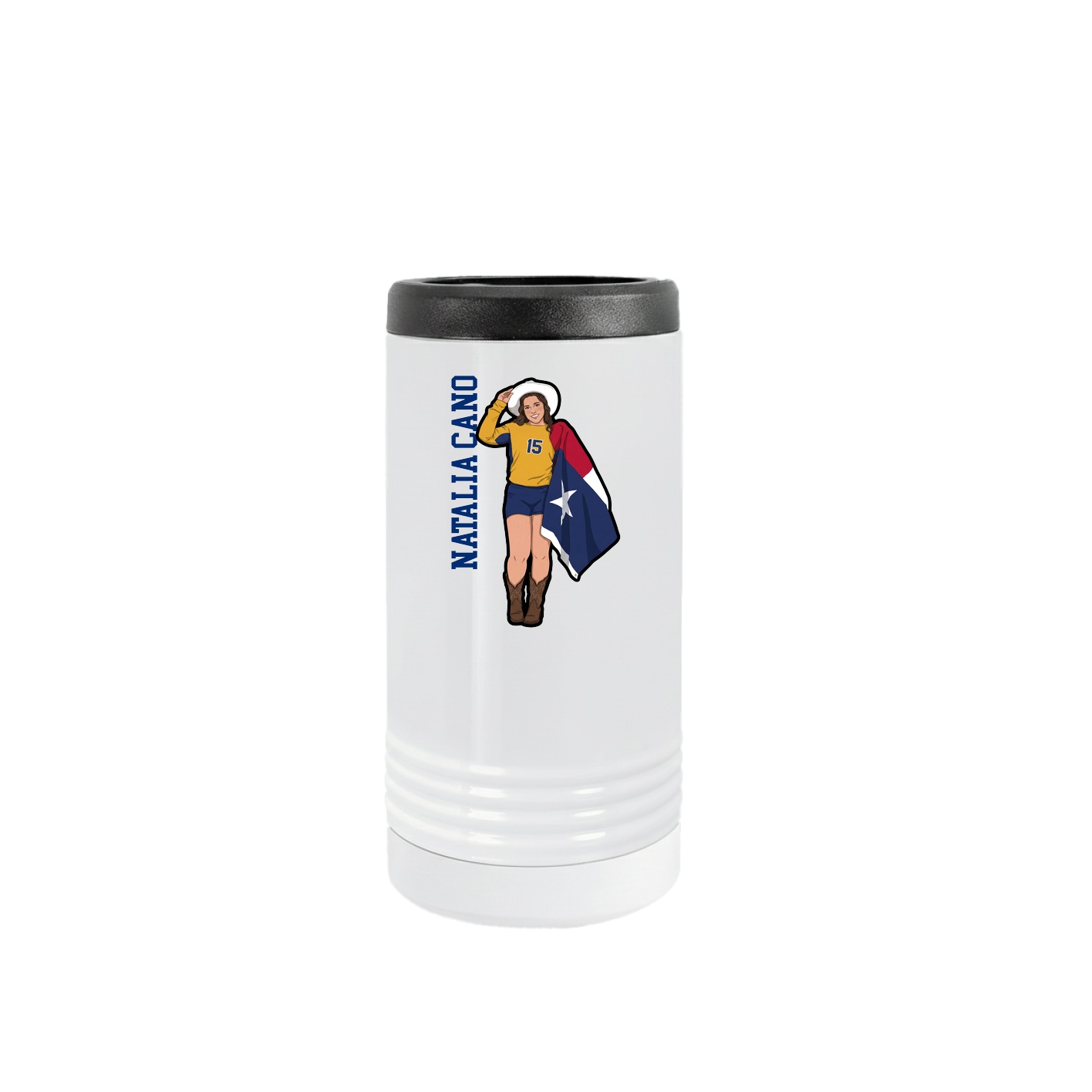 Slim Beverage Holder — Name Vertical in White