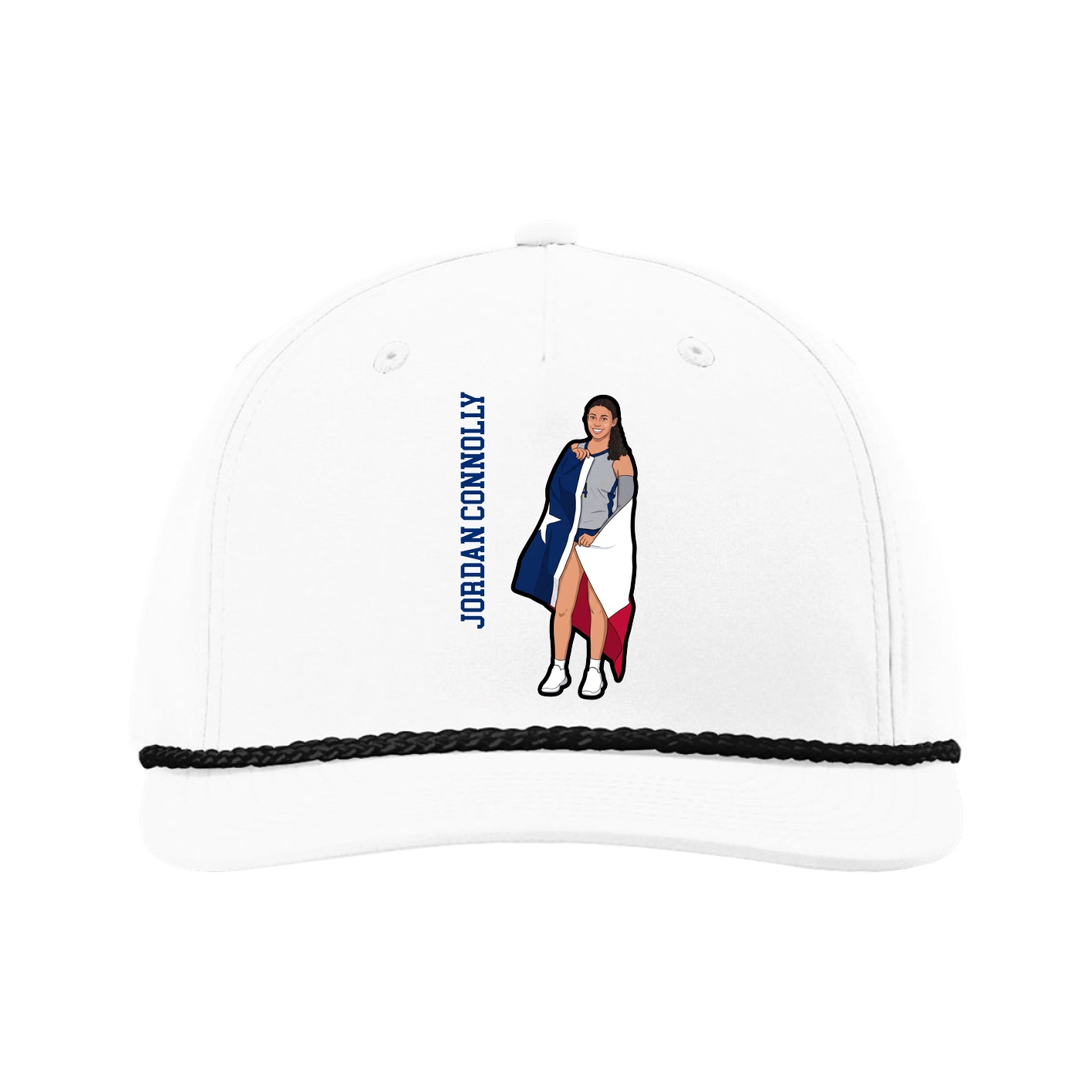 Five-Panel Classic Rope Cap — Name Vertical in White