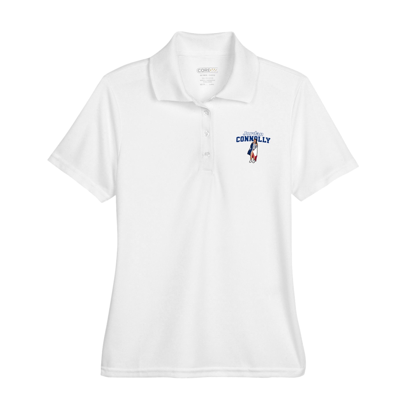 Womens Performance Polo — Name Arch in White