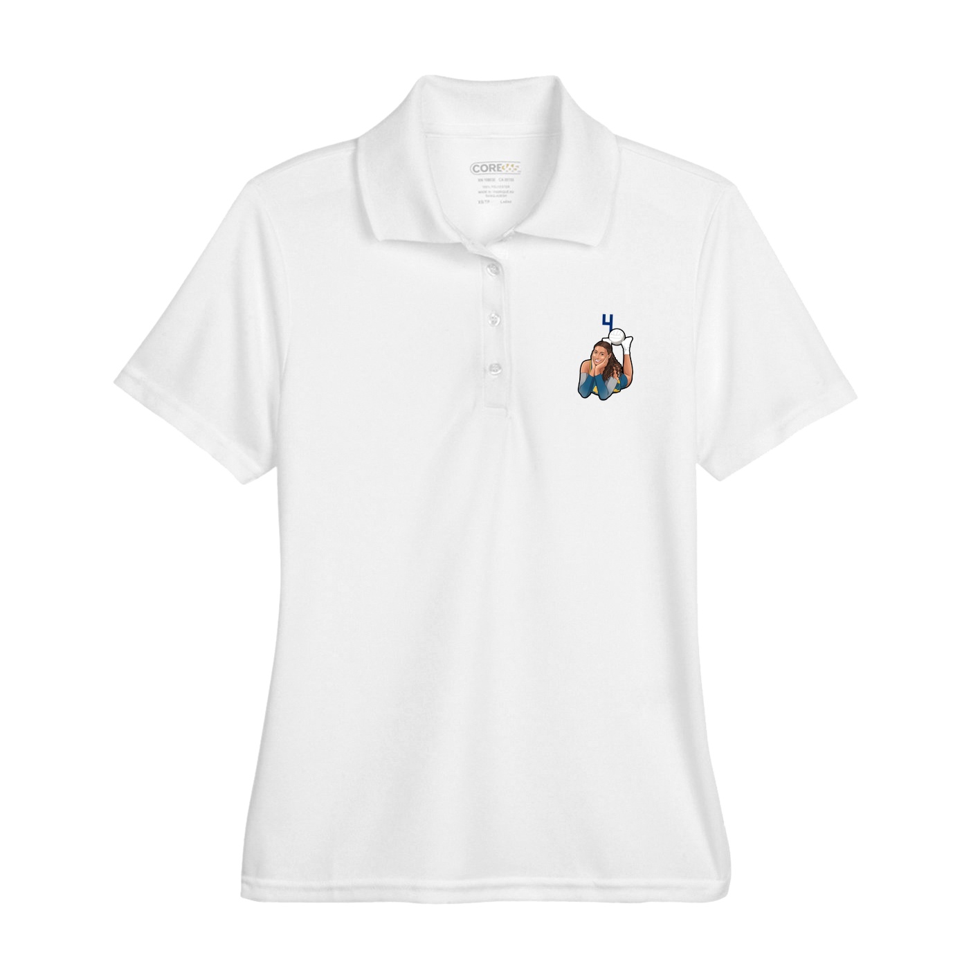 Womens Performance Polo — Number Top in White