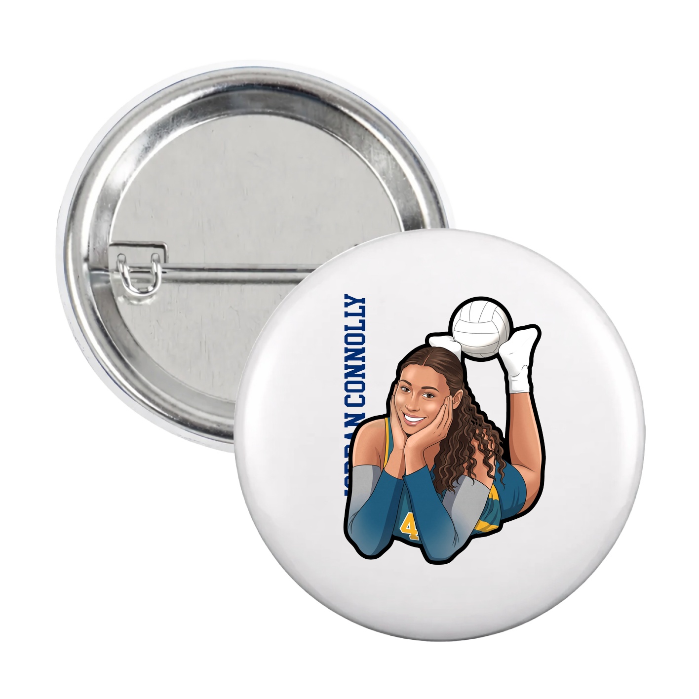 Game Day Button — Name Vertical in White