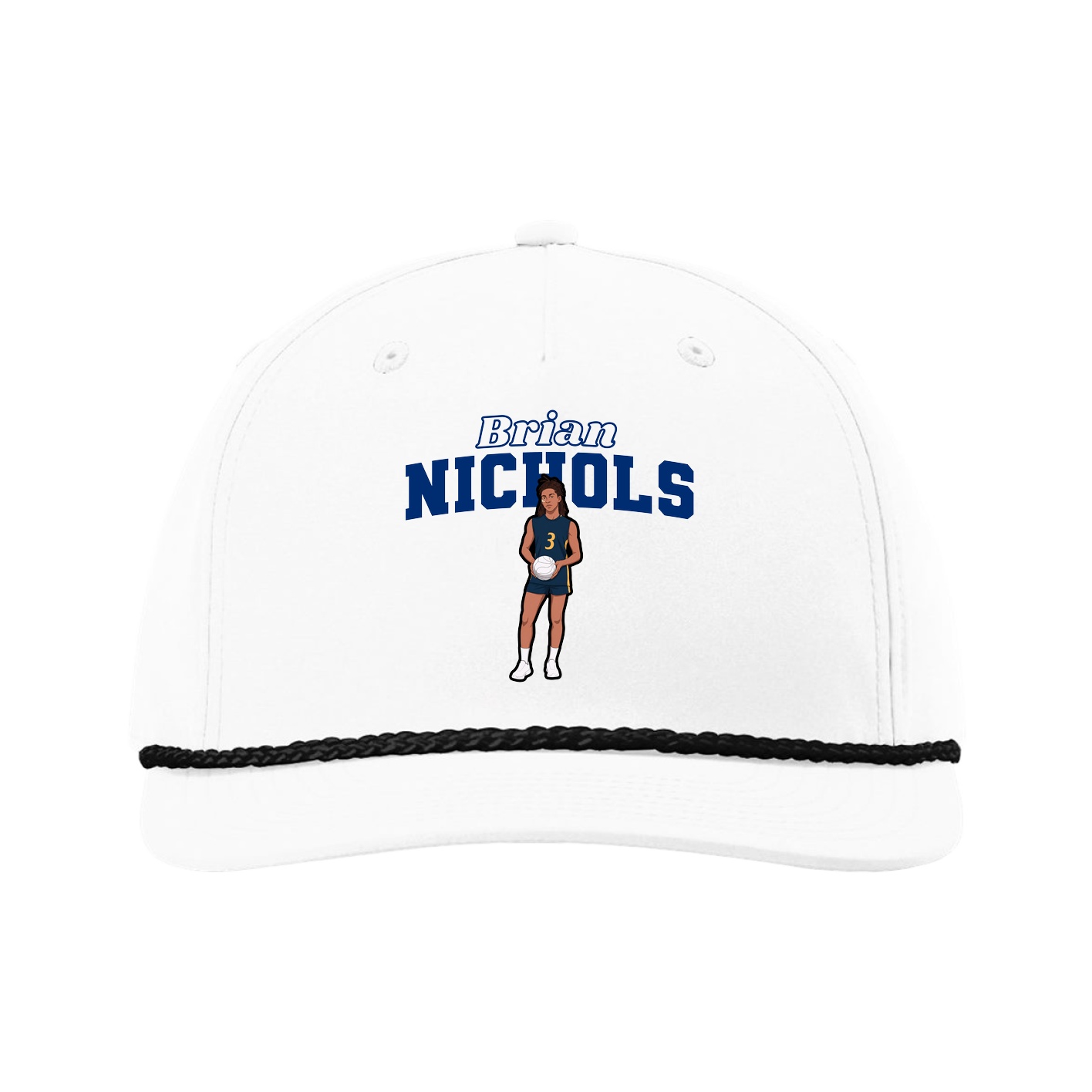 Five-Panel Classic Rope Cap — Name Arch in White