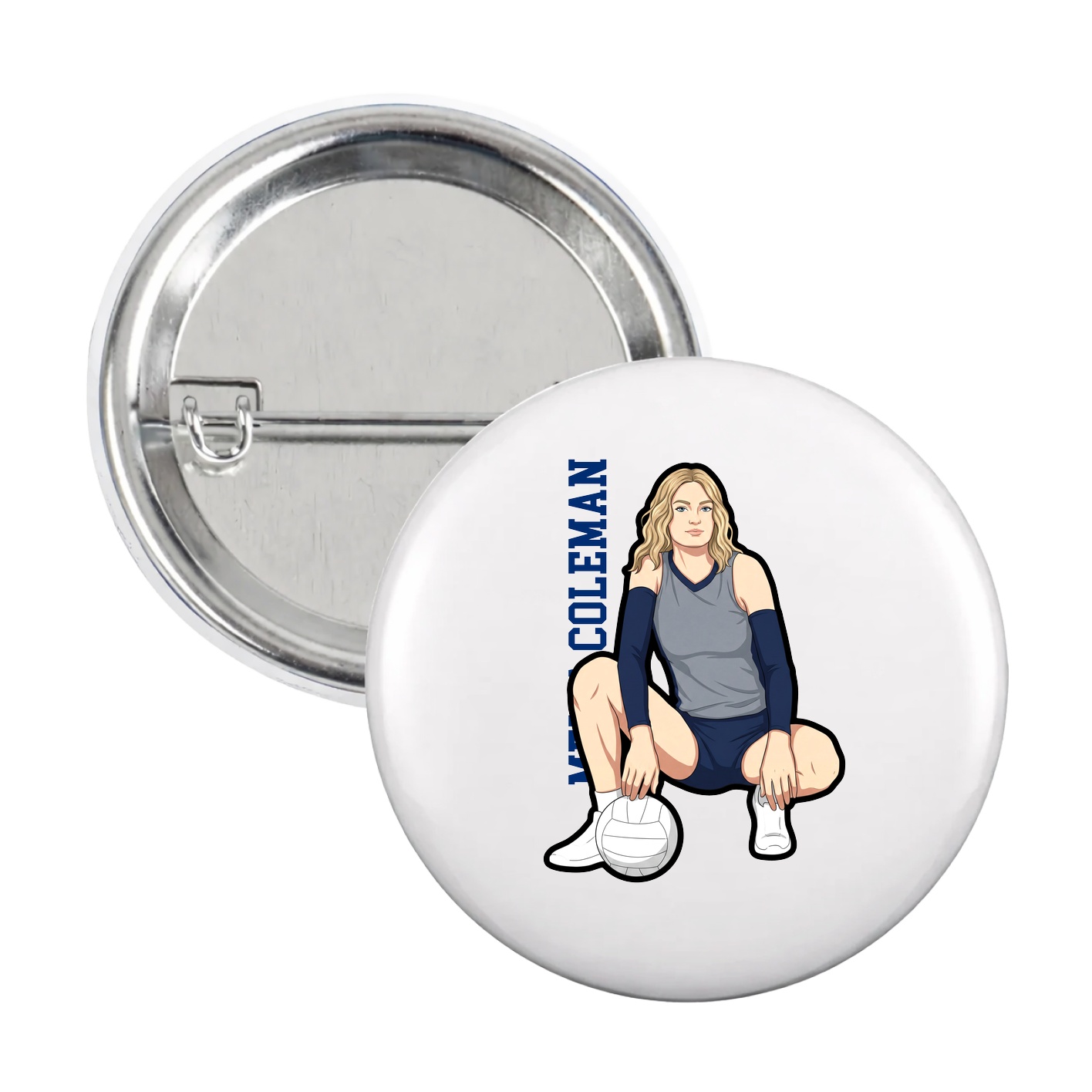 Game Day Button — Name Vertical in White