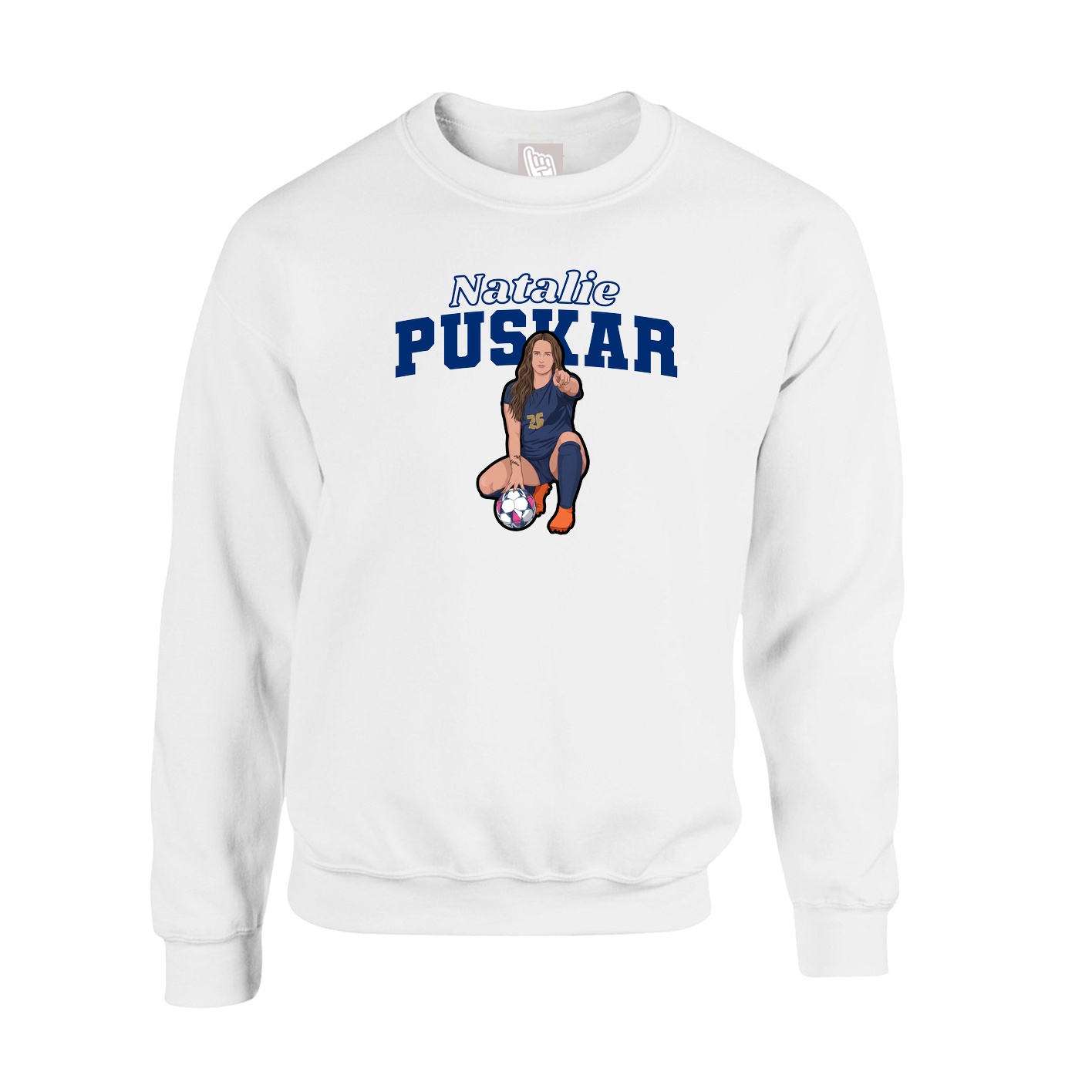 Fleece Crew — Name Arch in White