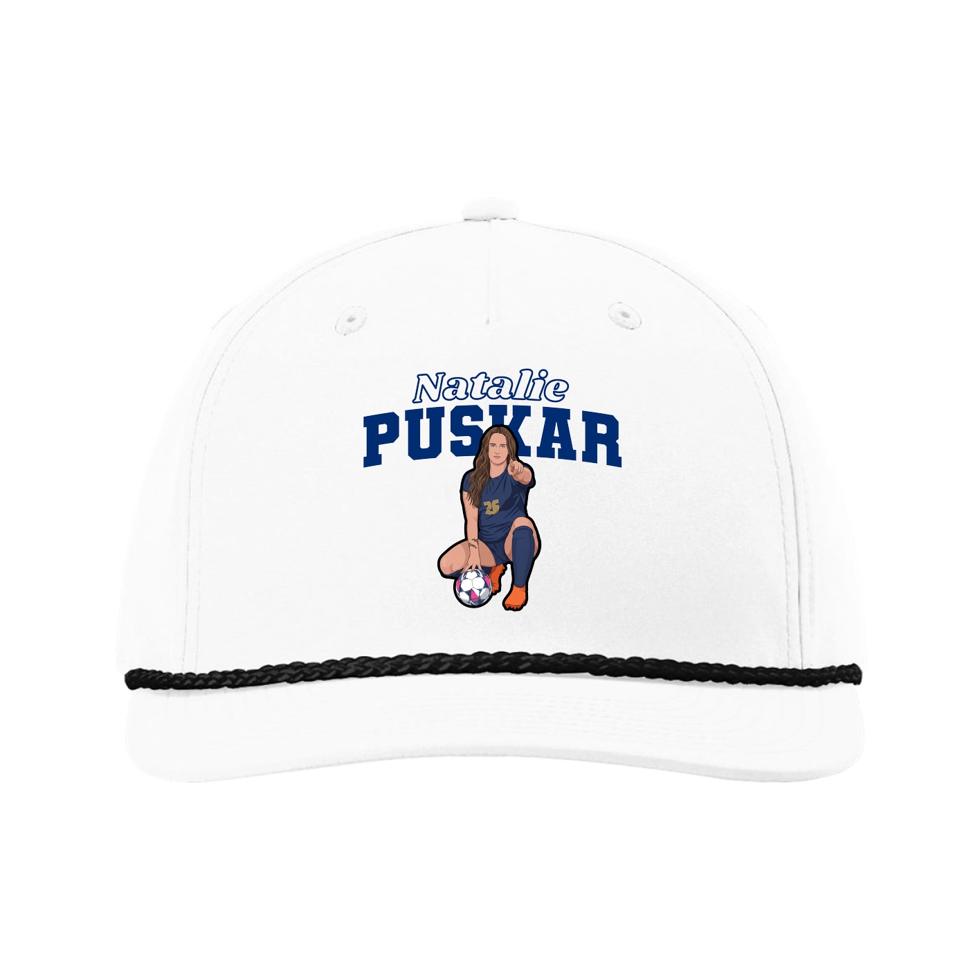 Five-Panel Classic Rope Cap — Name Arch in White