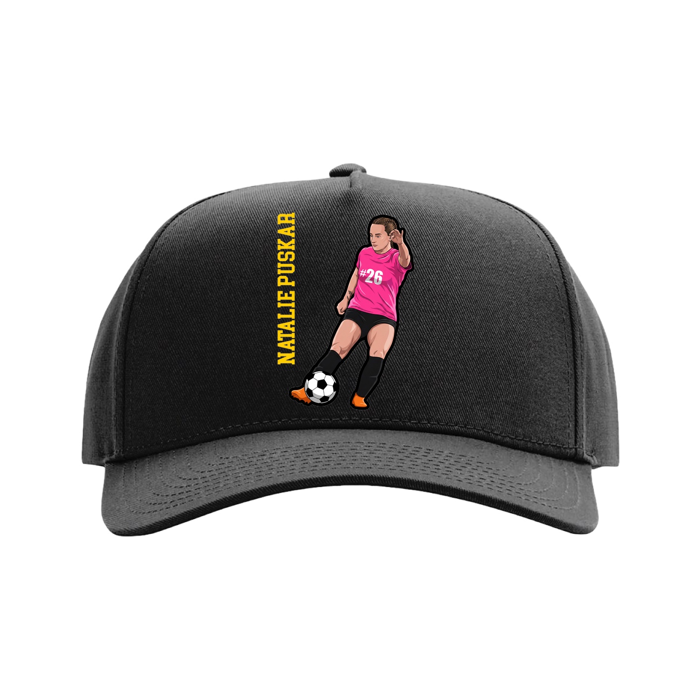 Full Fabric Five-Panel Champ Cap — Name Vertical in Black