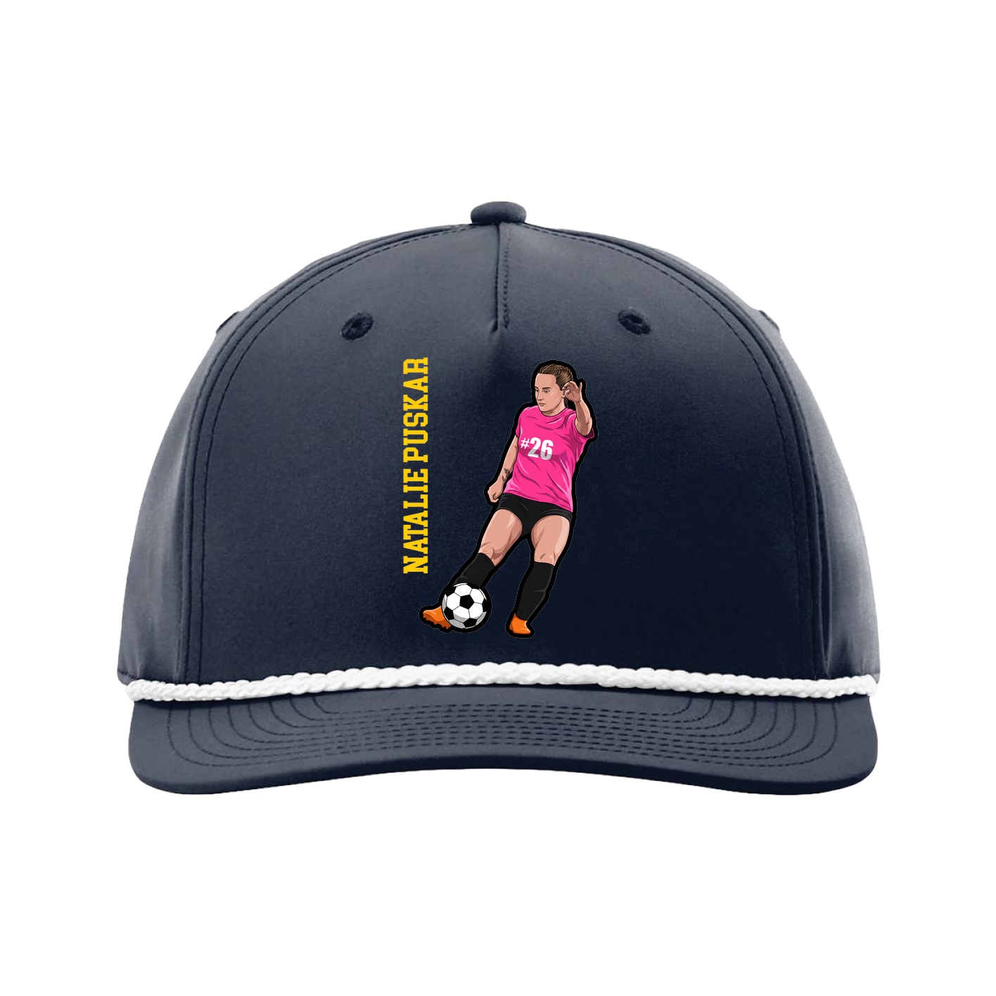 Five-Panel Classic Rope Cap — Name Vertical in Navy