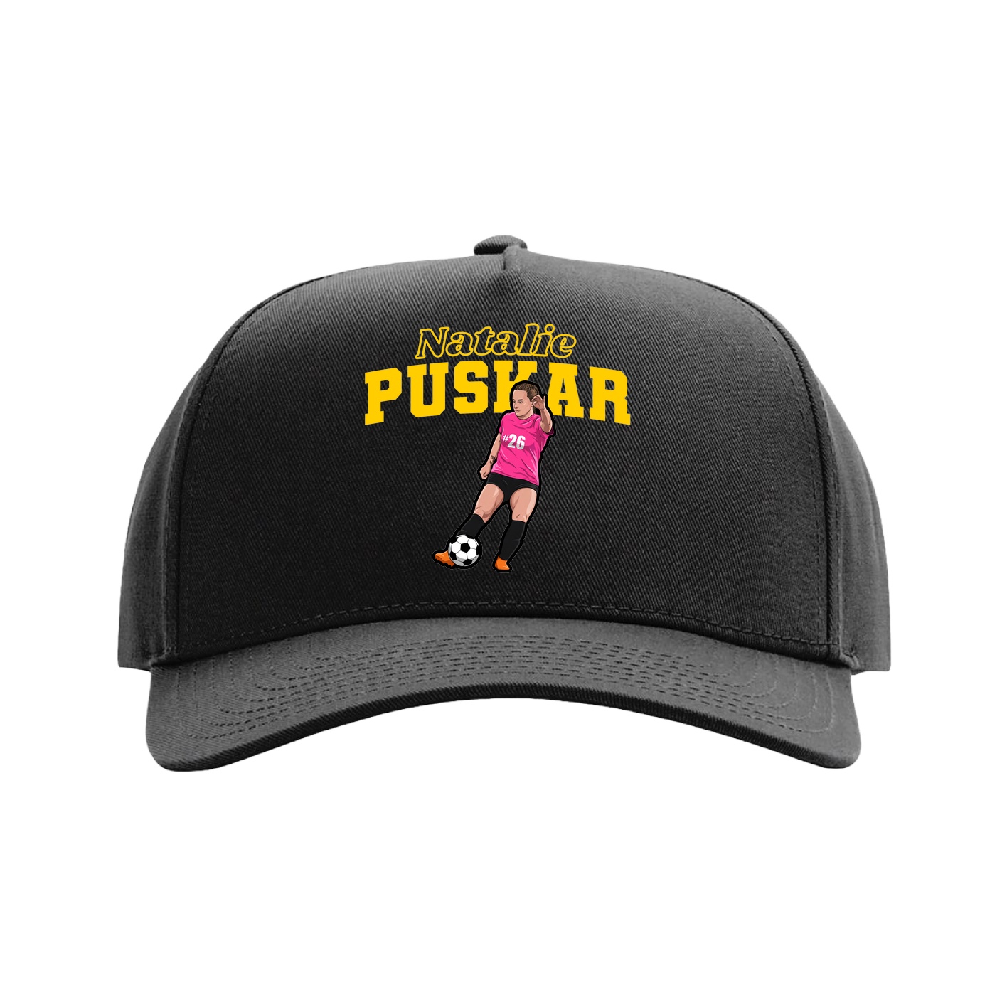 Full Fabric Five-Panel Champ Cap — Name Arch in Black