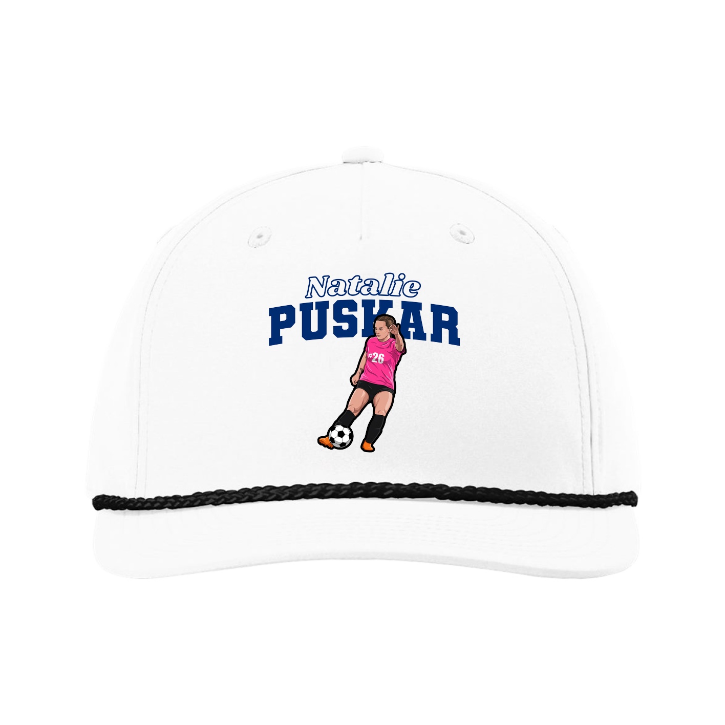 Five-Panel Classic Rope Cap — Name Arch in White