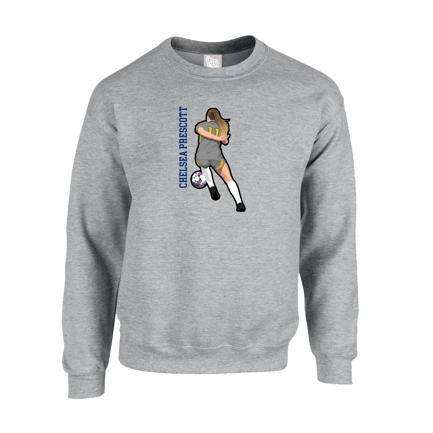 Fleece Crew — Name Vertical in Grey