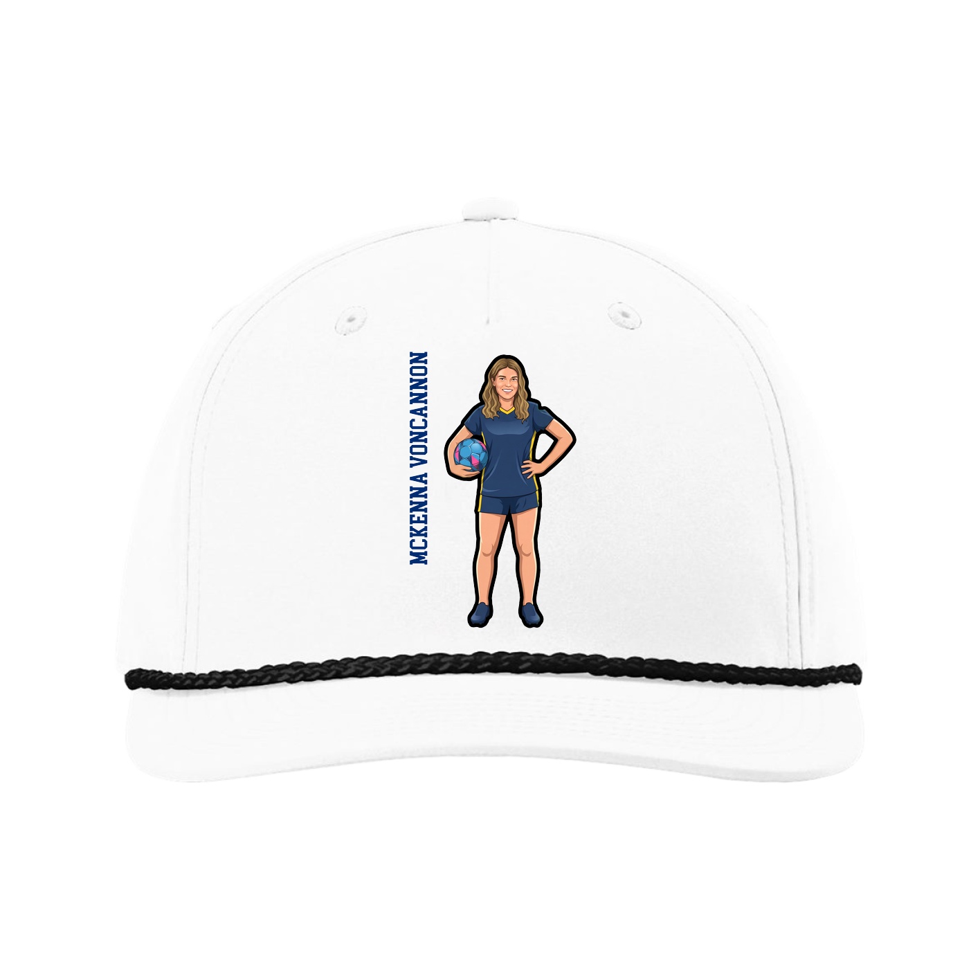 Five-Panel Classic Rope Cap — Name Vertical in White
