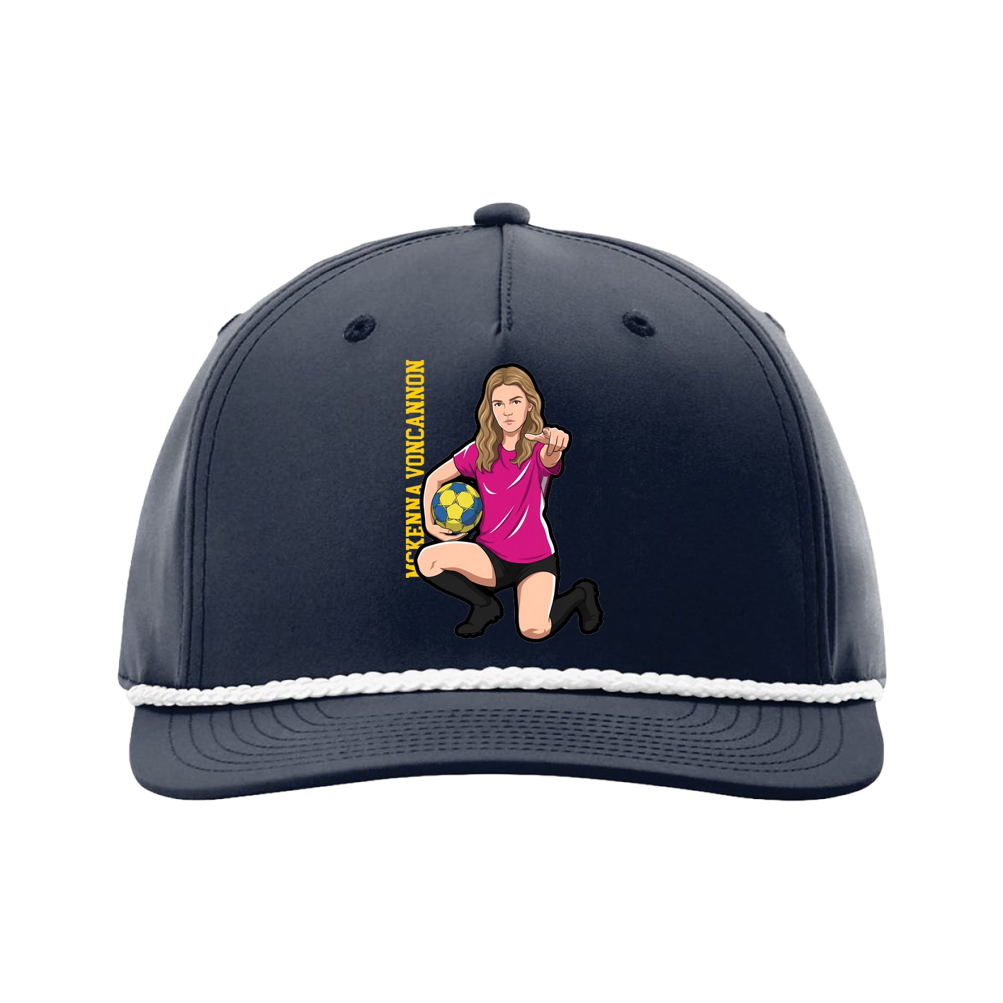 Five-Panel Classic Rope Cap — Name Vertical in Navy