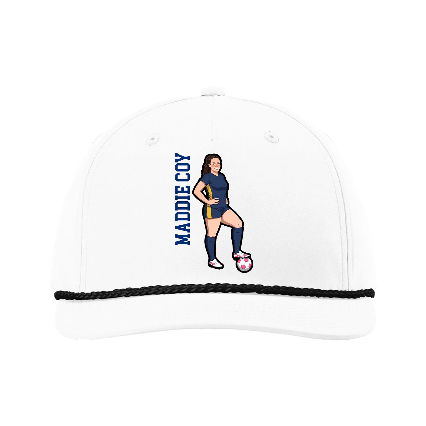 Five-Panel Classic Rope Cap — Name Vertical in White