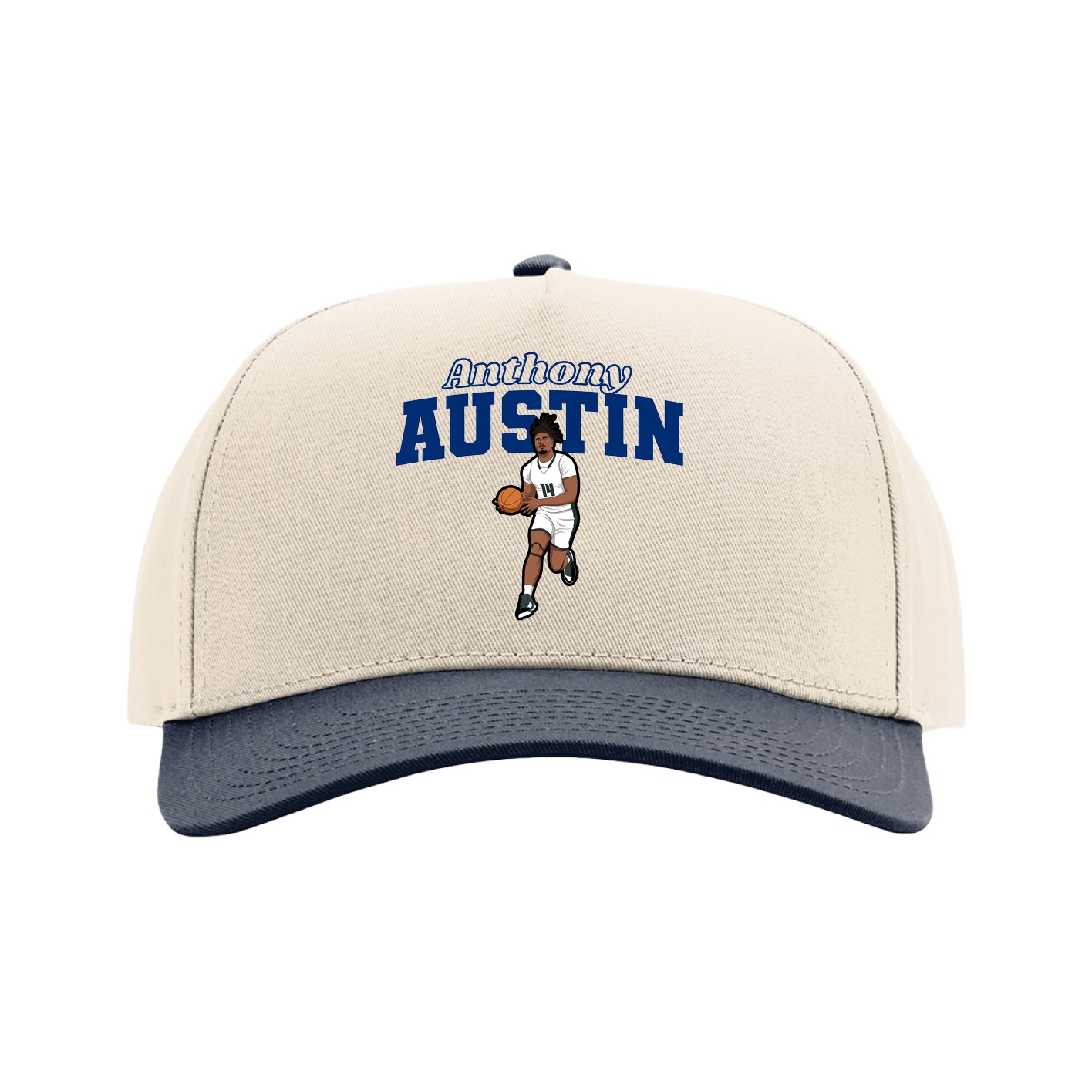 Full Fabric Five-Panel Champ Cap — Name Arch in Cream/Navy
