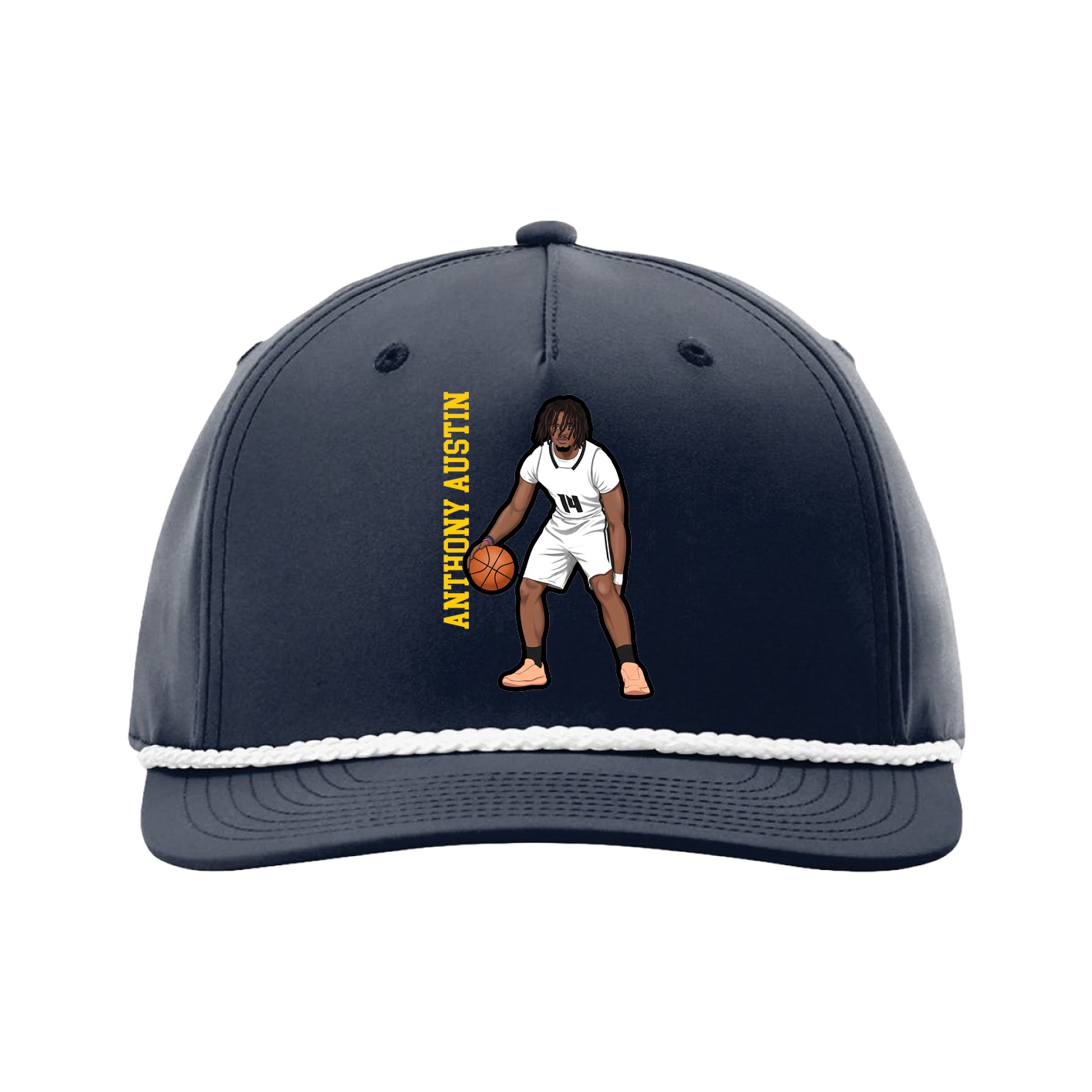Five-Panel Classic Rope Cap — Name Vertical in Navy