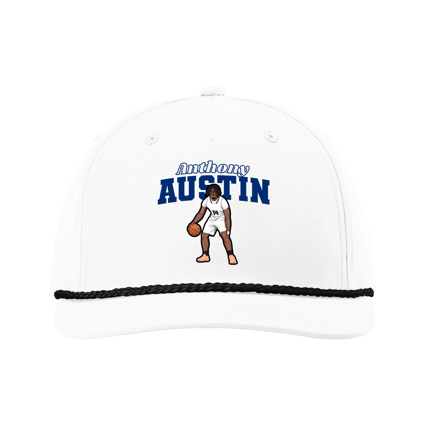 Five-Panel Classic Rope Cap — Name Arch in White