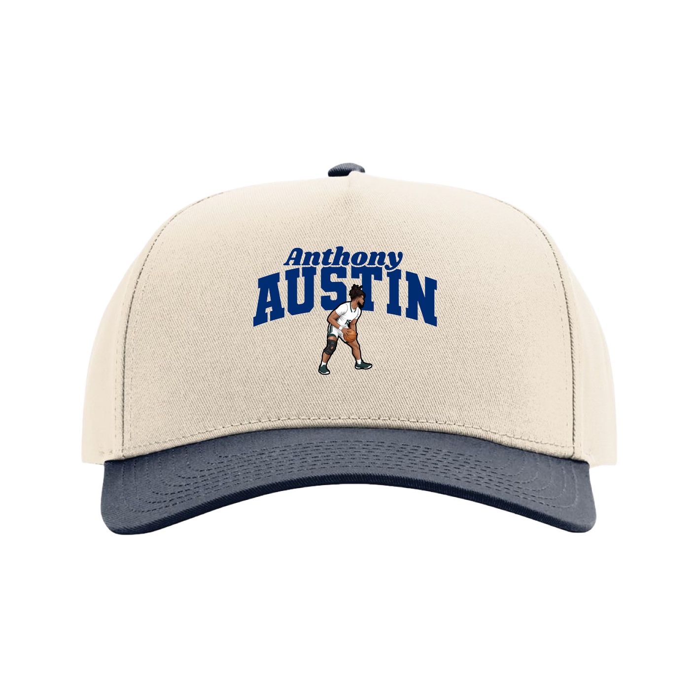 Full Fabric Five-Panel Champ Cap — Signature Arch in Cream/Navy