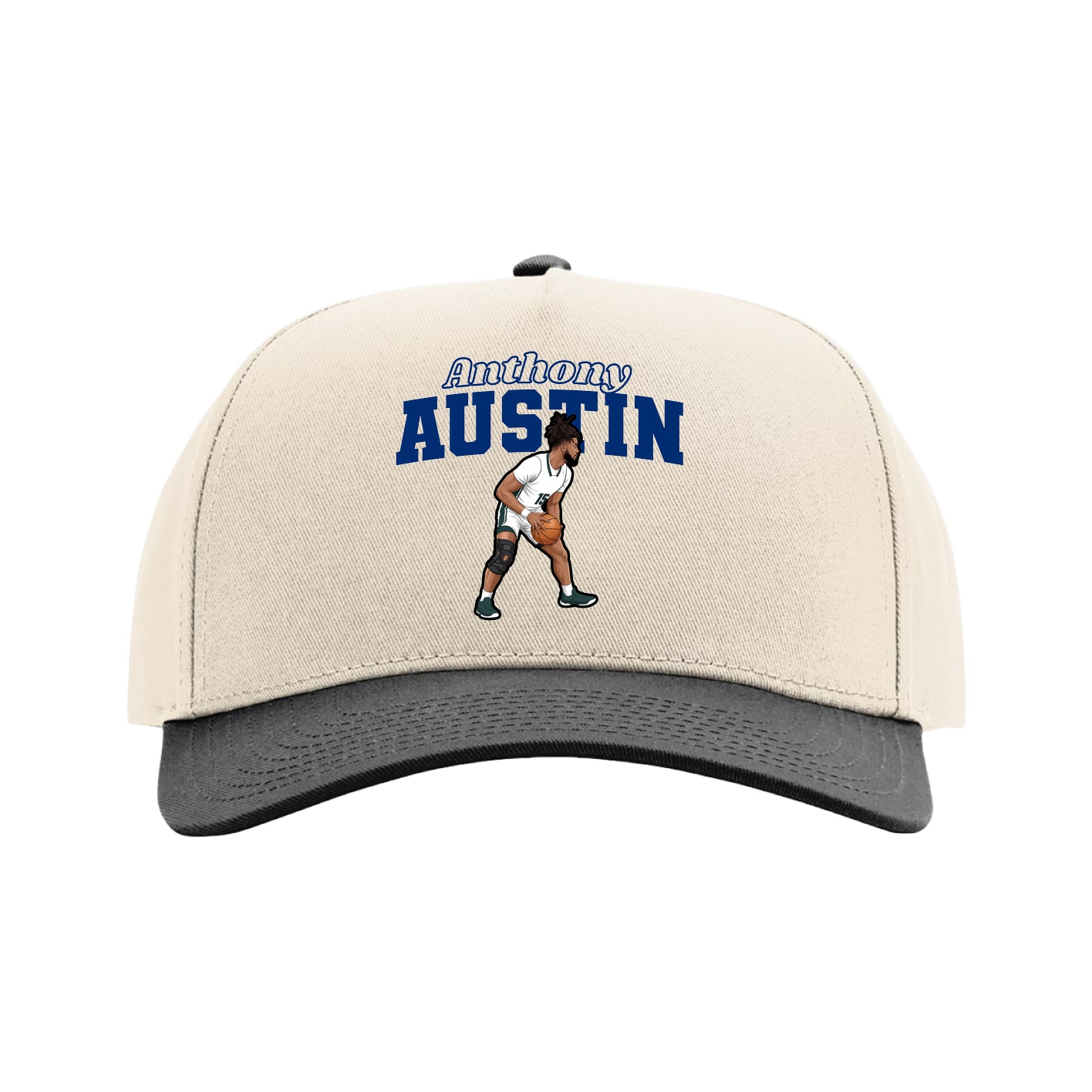 Full Fabric Five-Panel Champ Cap — Name Arch in Cream/Black