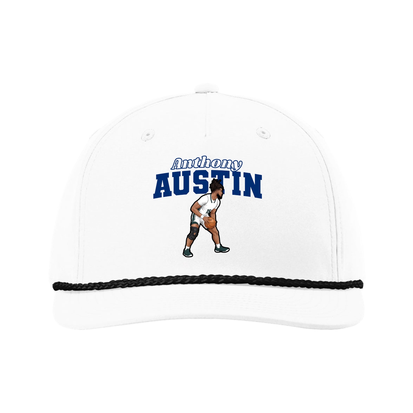 Five-Panel Classic Rope Cap — Name Arch in White