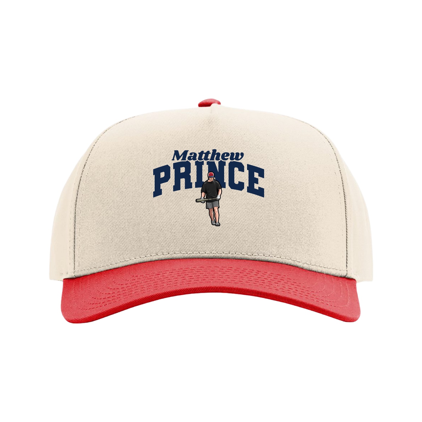 Full Fabric Five-Panel Champ Cap — Signature Arch in Cream/Red