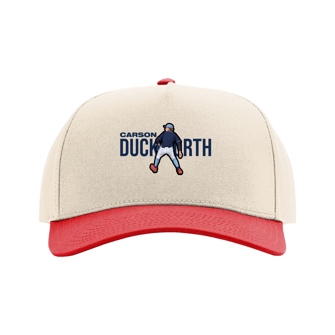 Full Fabric Five-Panel Champ Cap — Player Name in Cream/Red