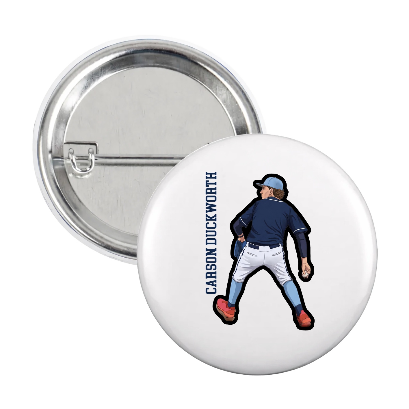 Game Day Button — Name Vertical in White