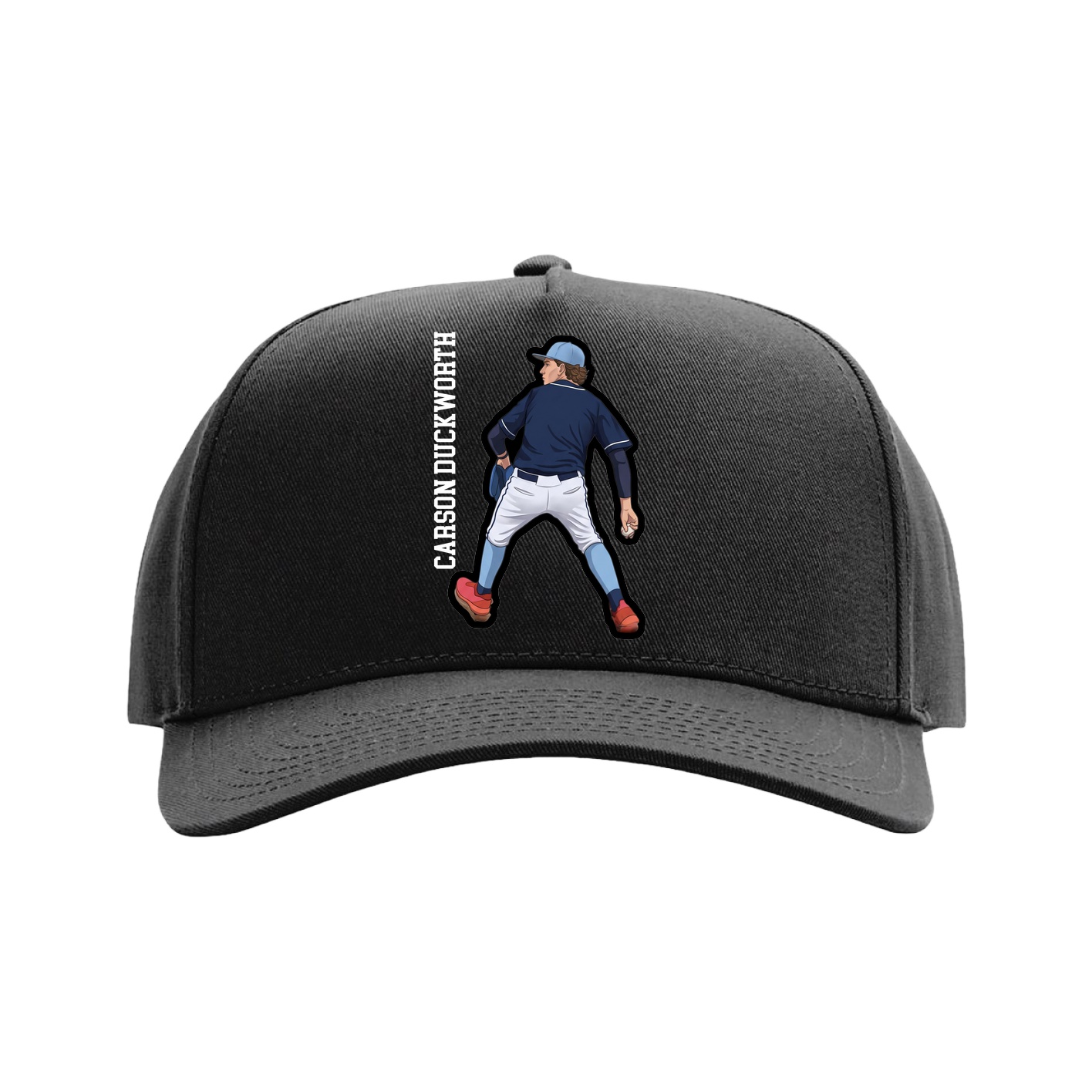 Full Fabric Five-Panel Champ Cap — Name Vertical in Black