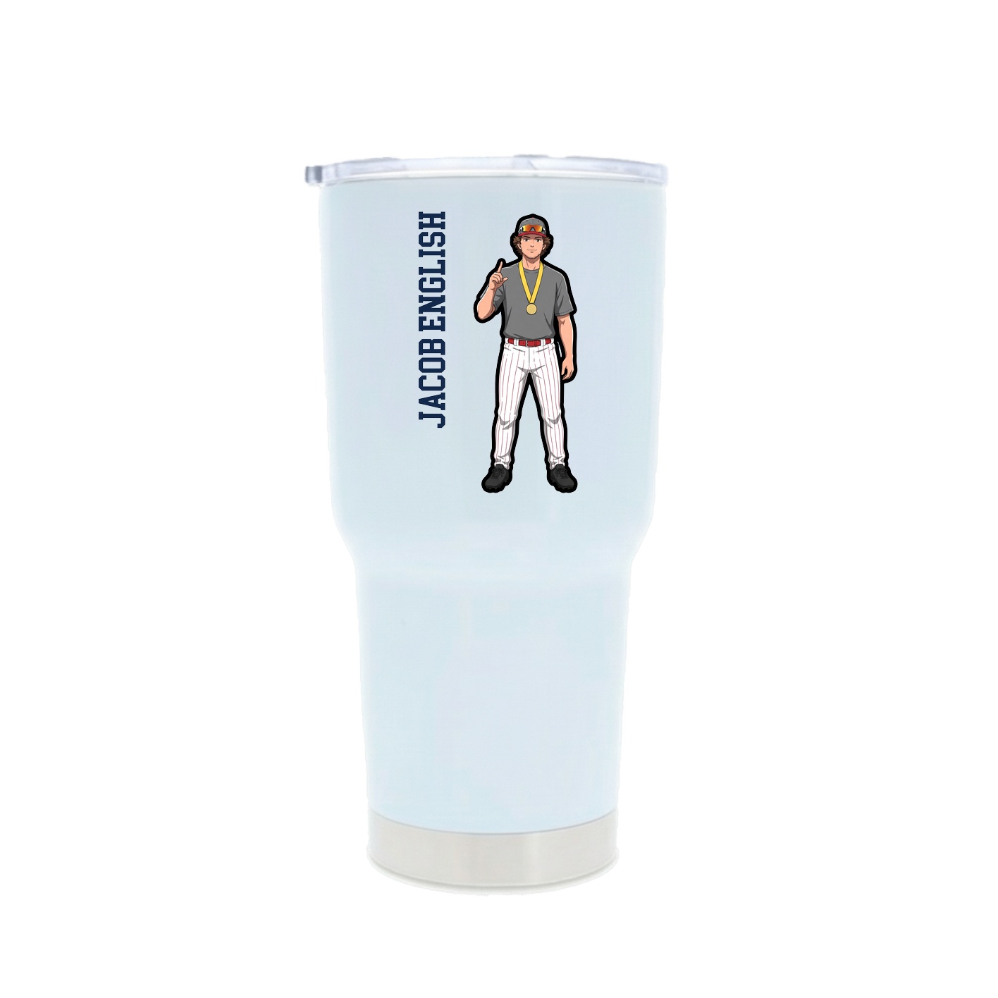 30oz Stainless Steel Tumbler — Name Vertical in White