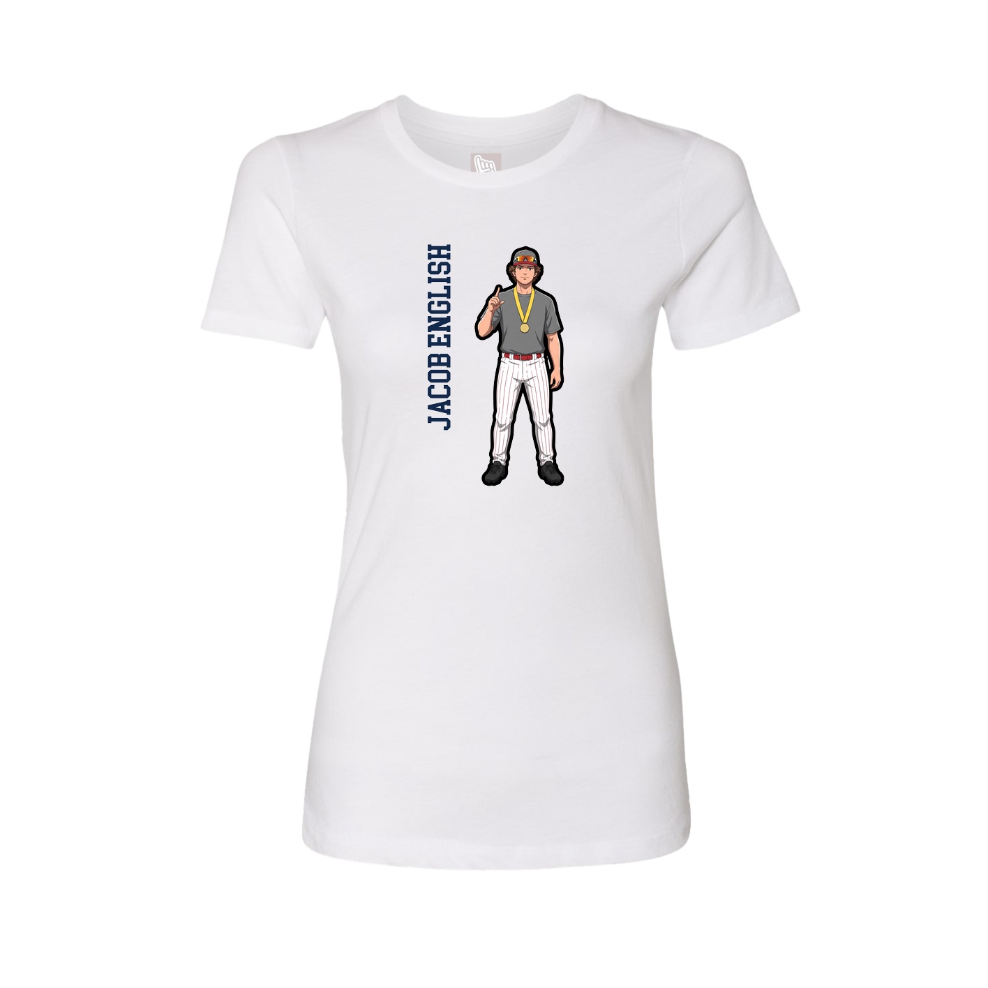 Fitted Women's Tee — Name Vertical in White