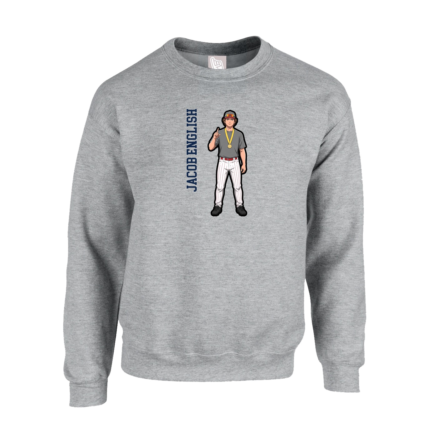 Fleece Crew — Name Vertical in Grey