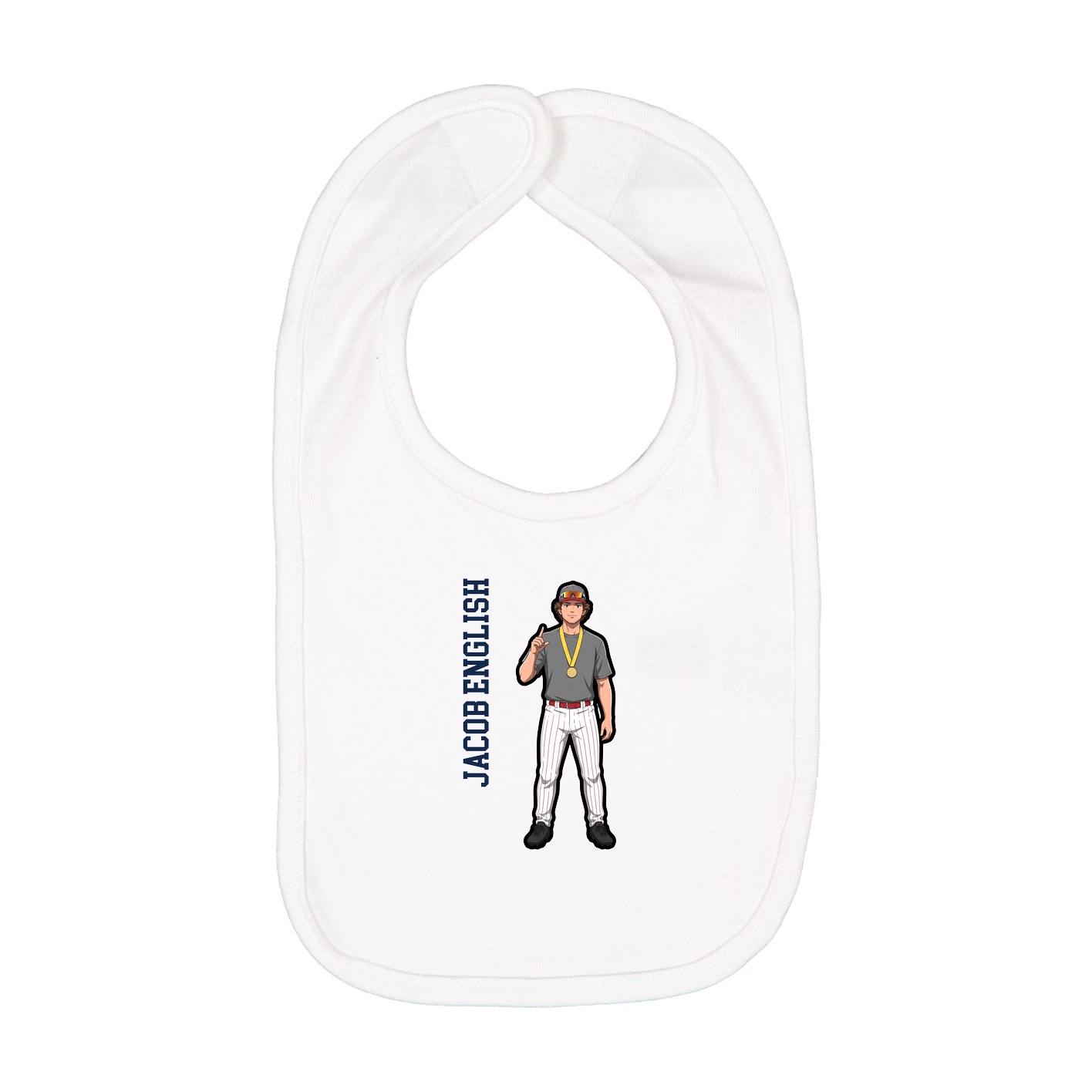 Infant Bib — Name Vertical in White