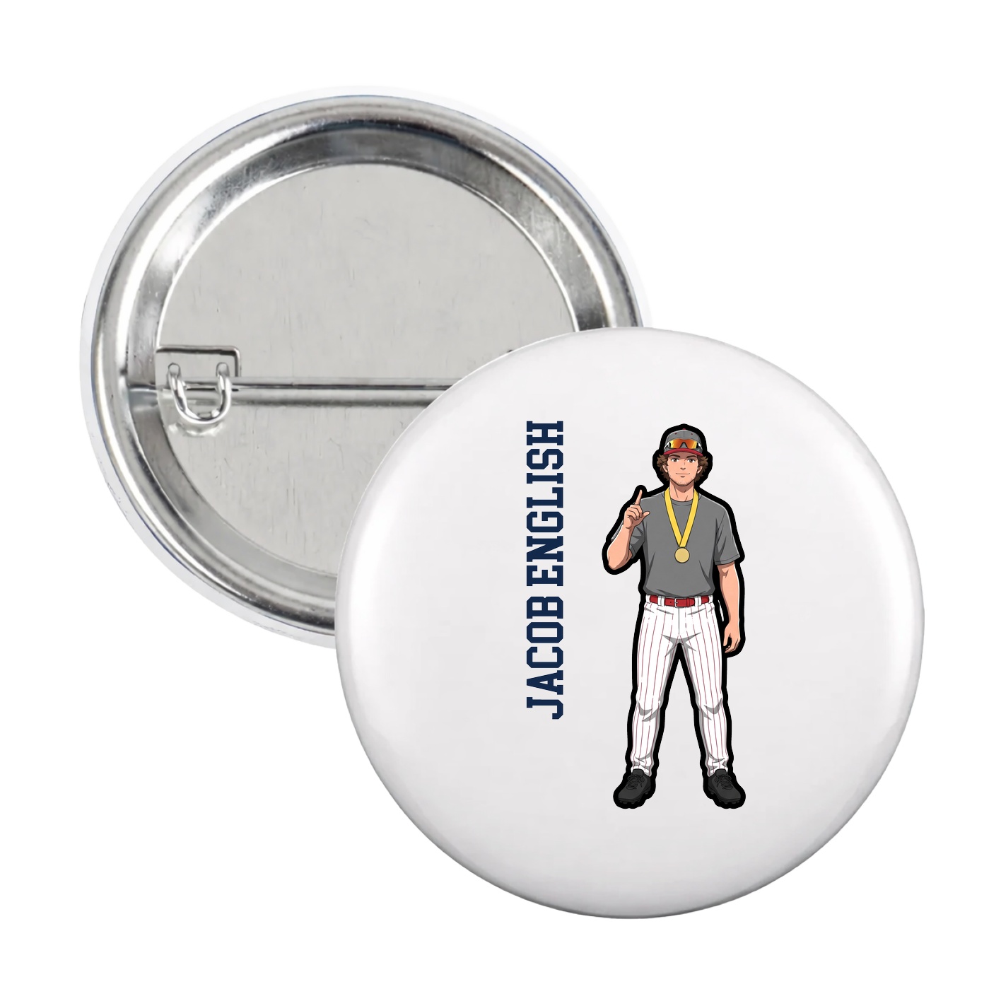 Game Day Button — Name Vertical in White
