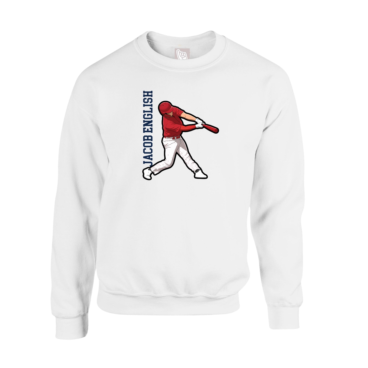 Fleece Crew — Name Vertical in White
