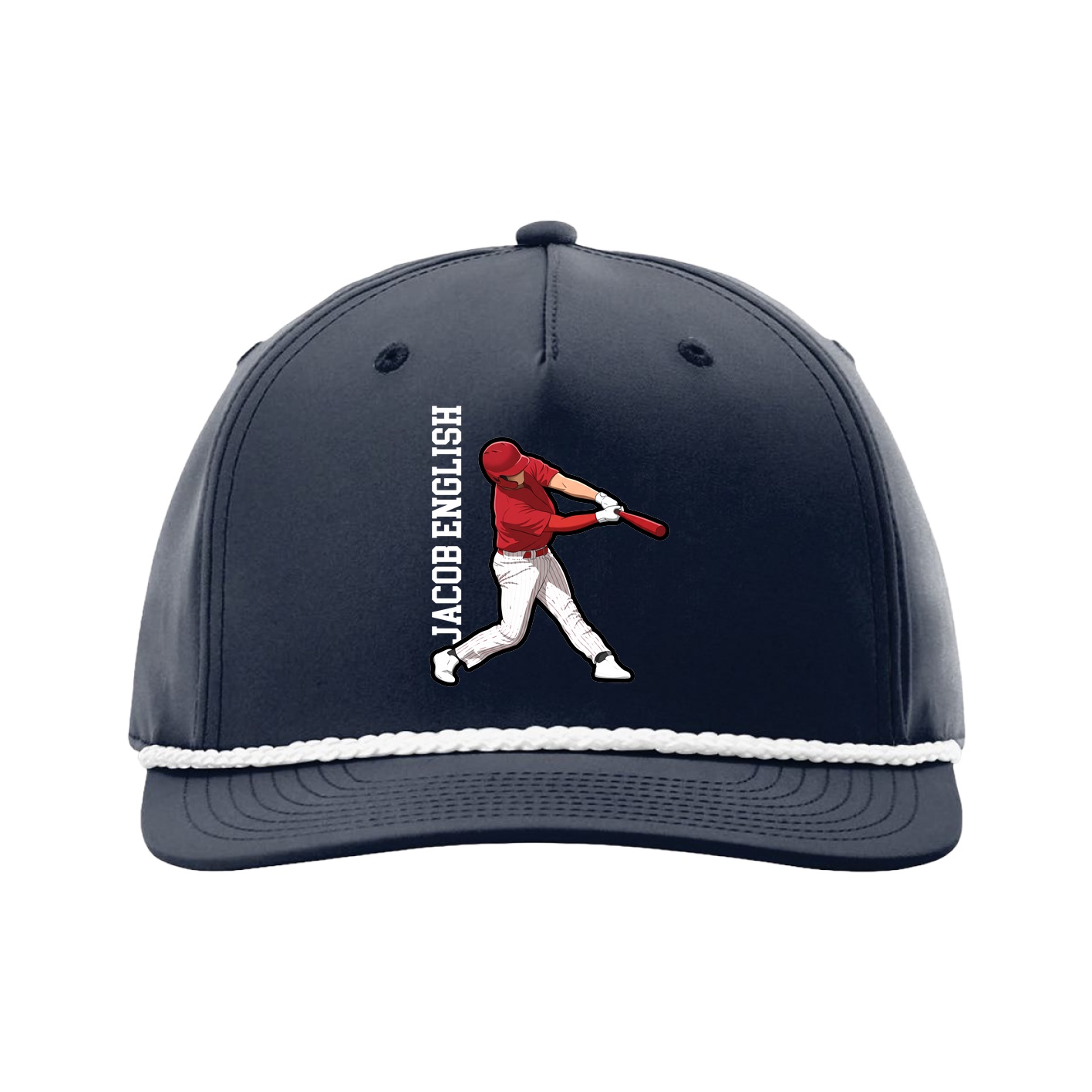 Five-Panel Classic Rope Cap — Name Vertical in Navy