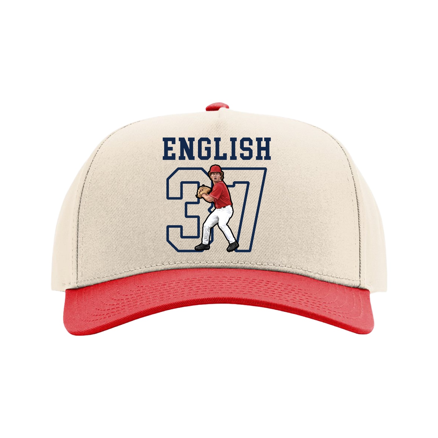 Full Fabric Five-Panel Champ Cap — Shirsey in Cream/Red
