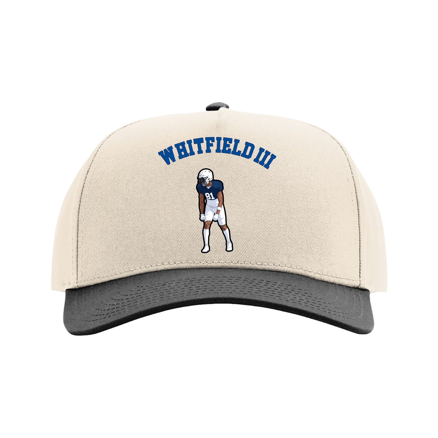 Full Fabric Five-Panel Champ Cap — Shirsey Arch in Cream/Black