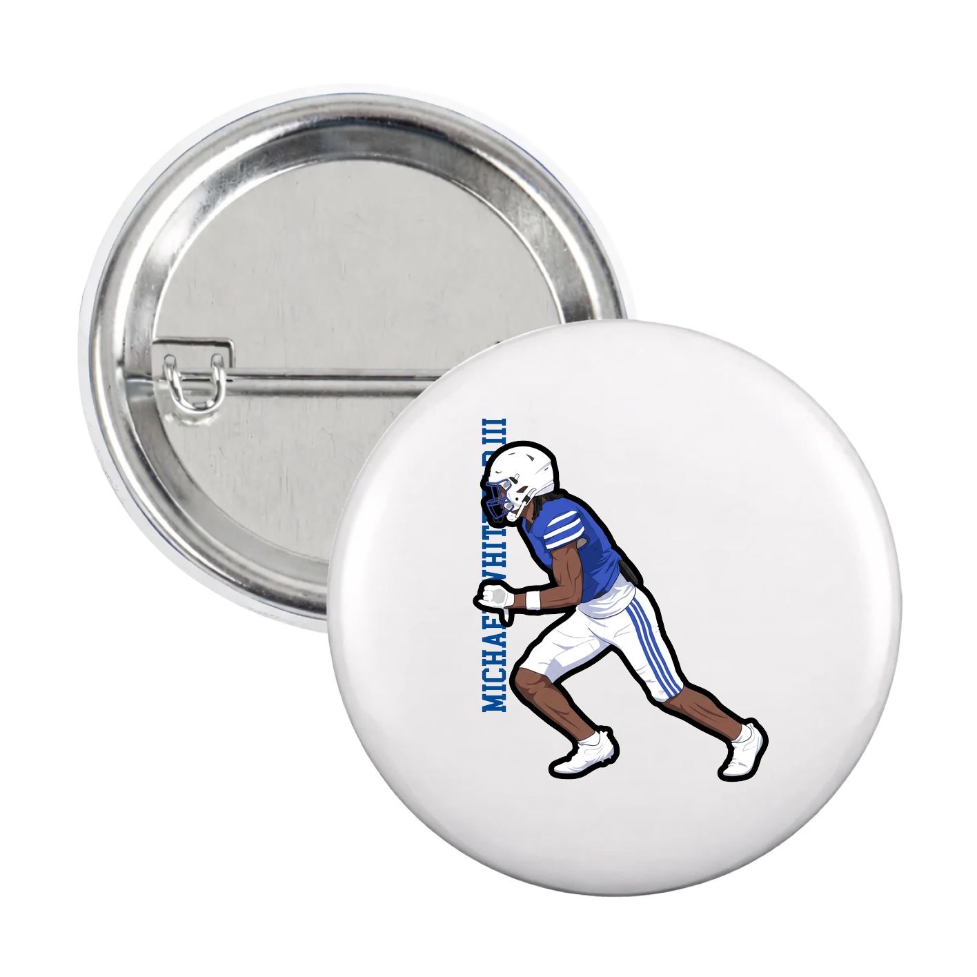 Game Day Button — Name Vertical in White