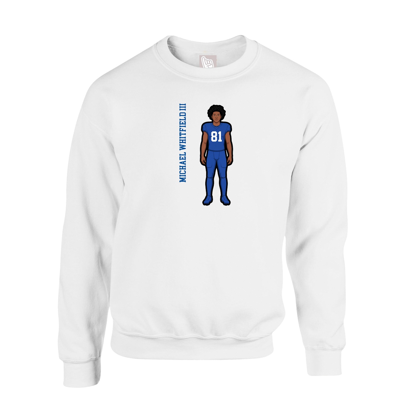 Fleece Crew — Name Vertical in White