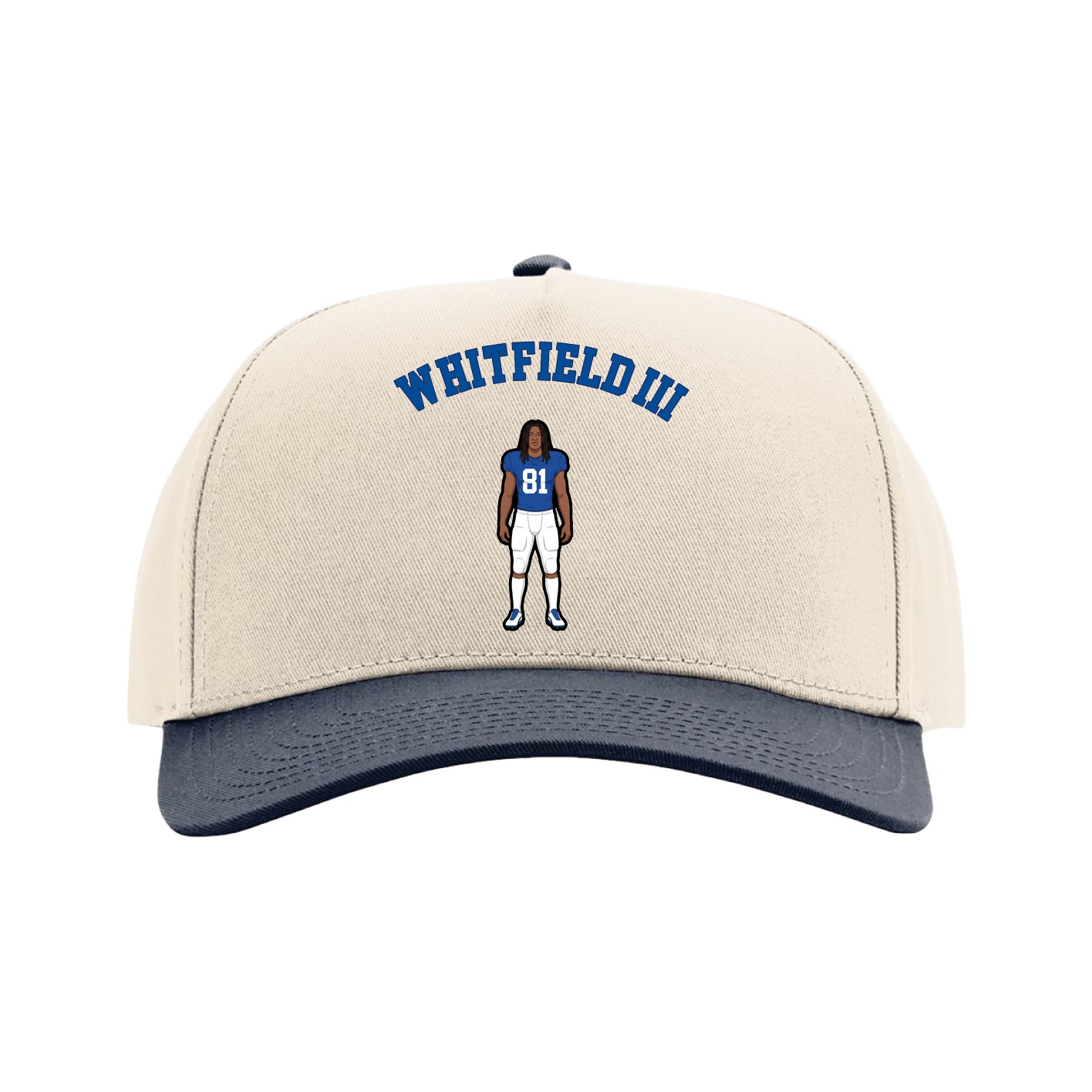 Full Fabric Five-Panel Champ Cap — Shirsey Arch in Cream/Navy