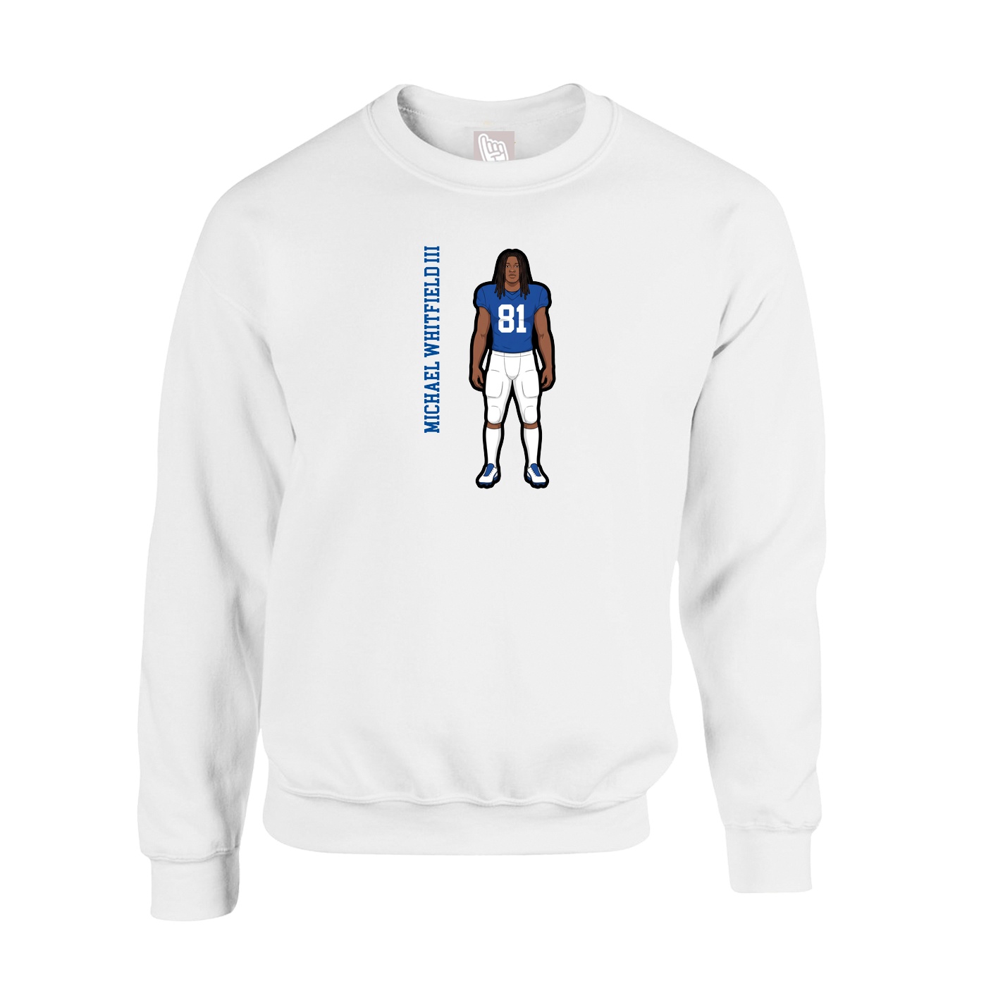 Fleece Crew — Name Vertical in White