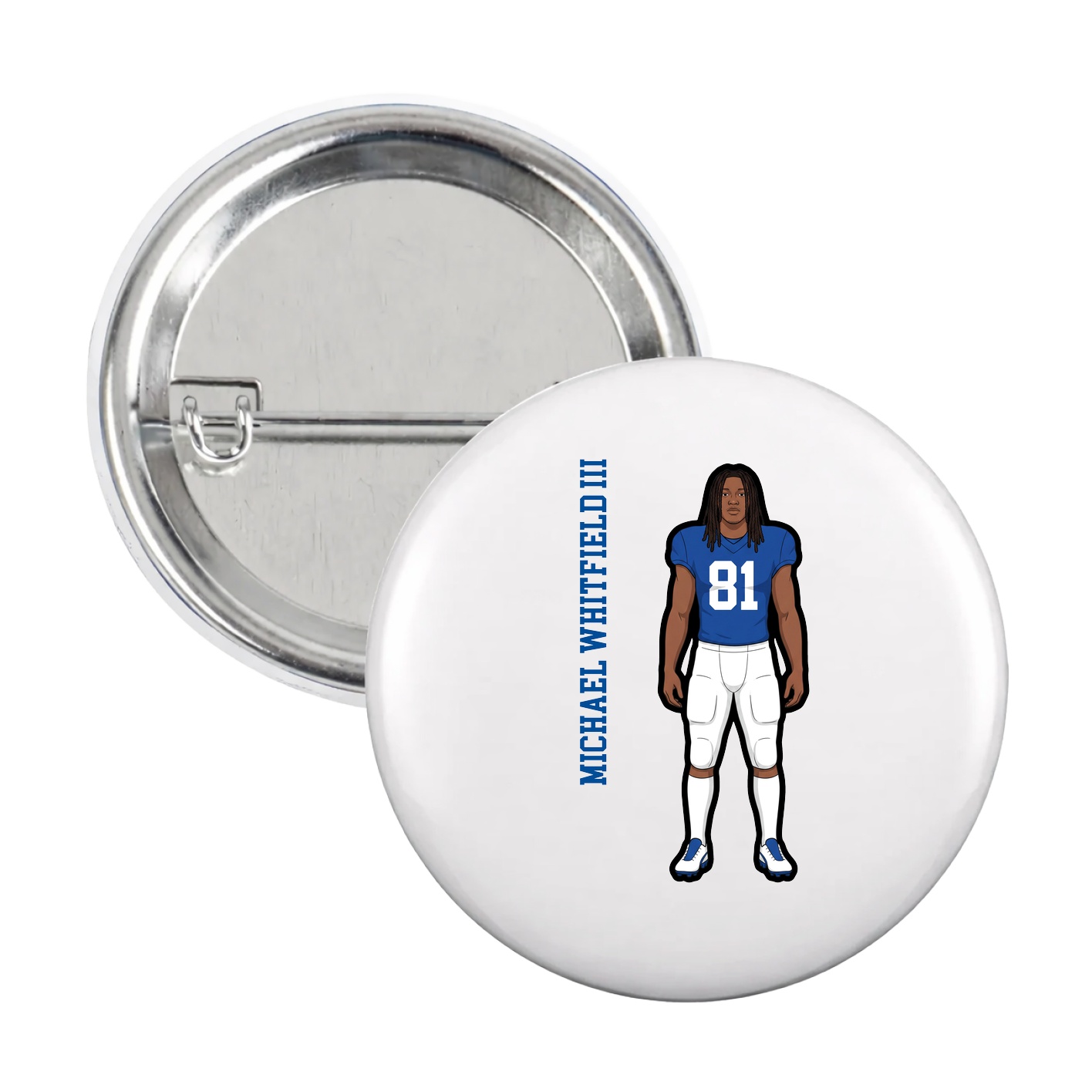 Game Day Button — Name Vertical in White