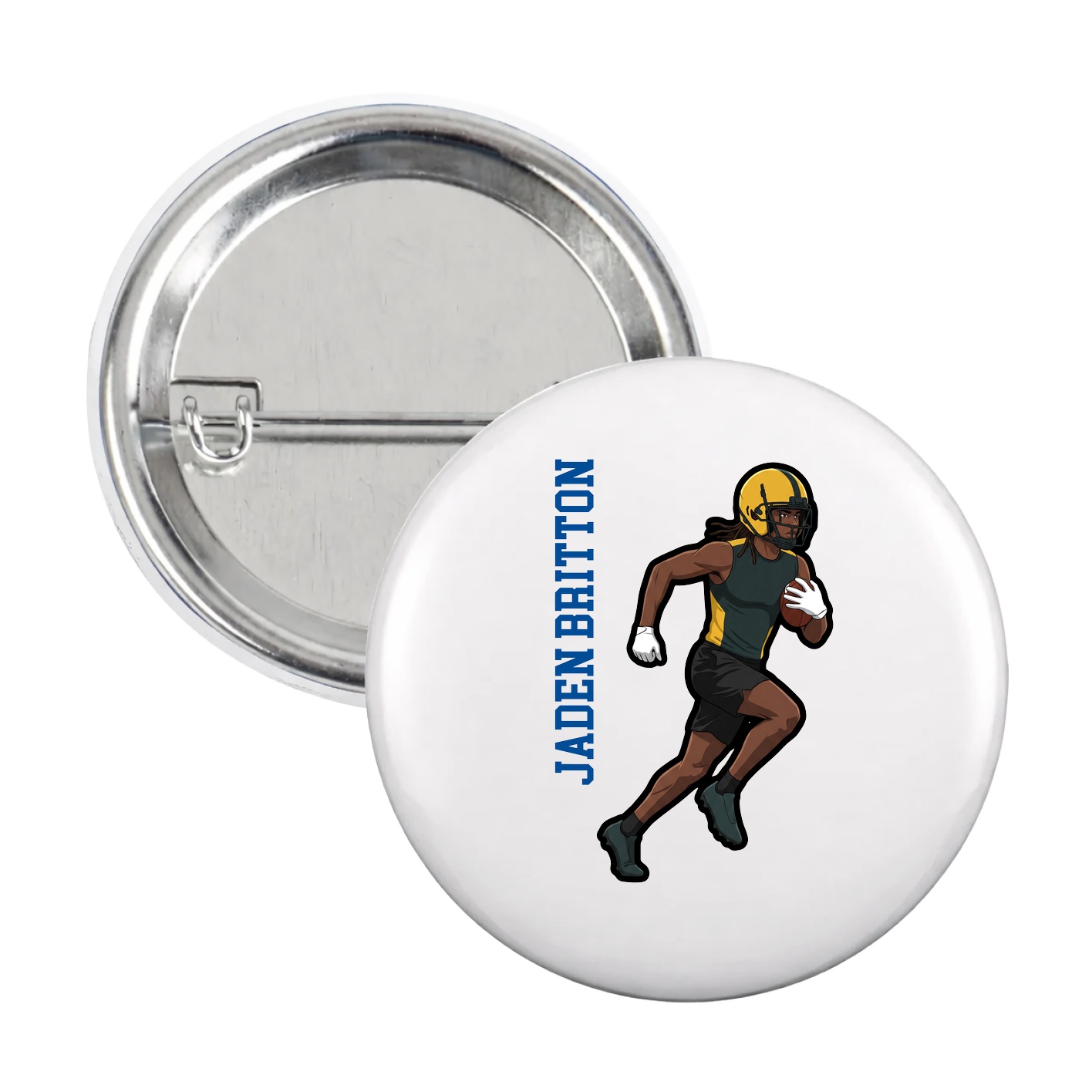 Game Day Button — Name Vertical in White