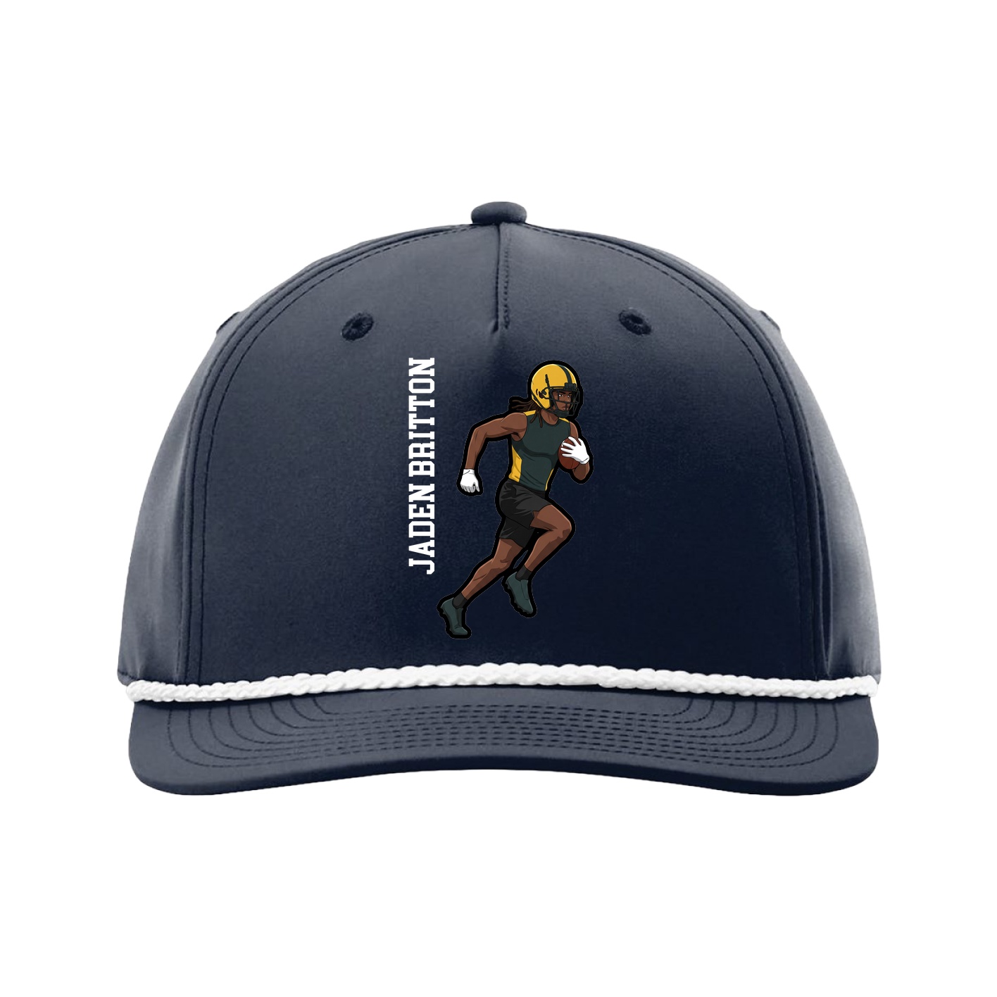 Five-Panel Classic Rope Cap — Name Vertical in Navy