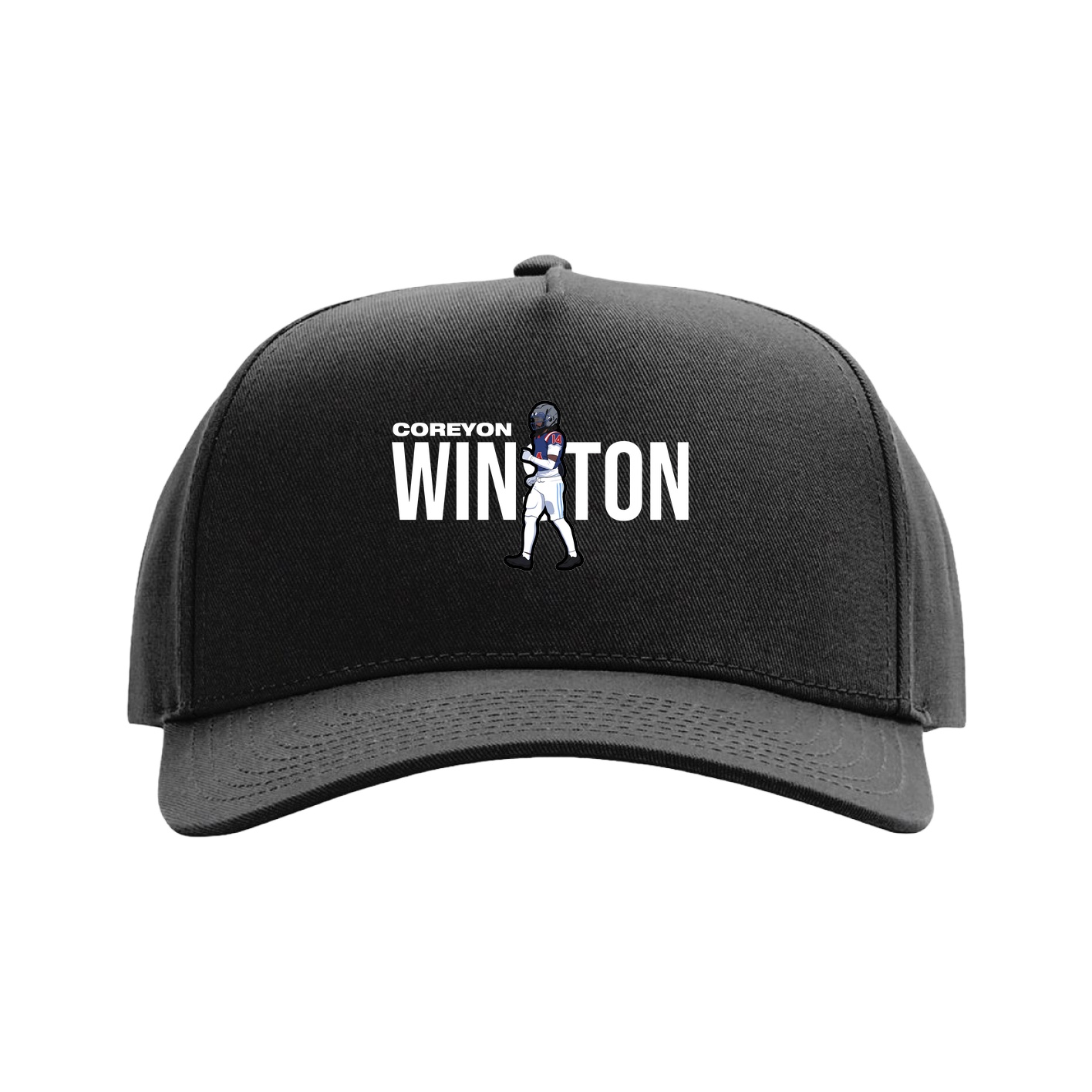 Full Fabric Five-Panel Champ Cap — Player Name in Black