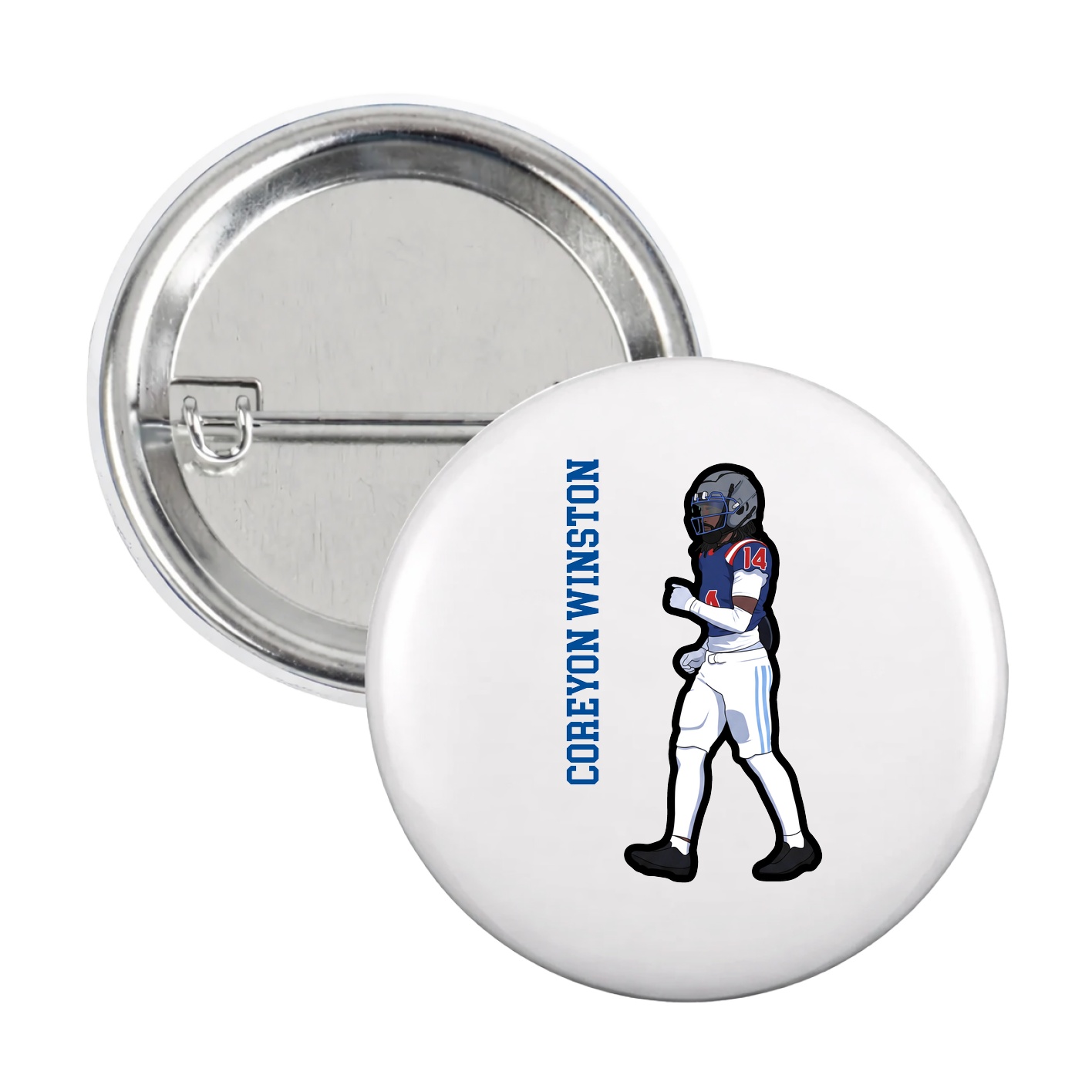 Game Day Button — Name Vertical in White