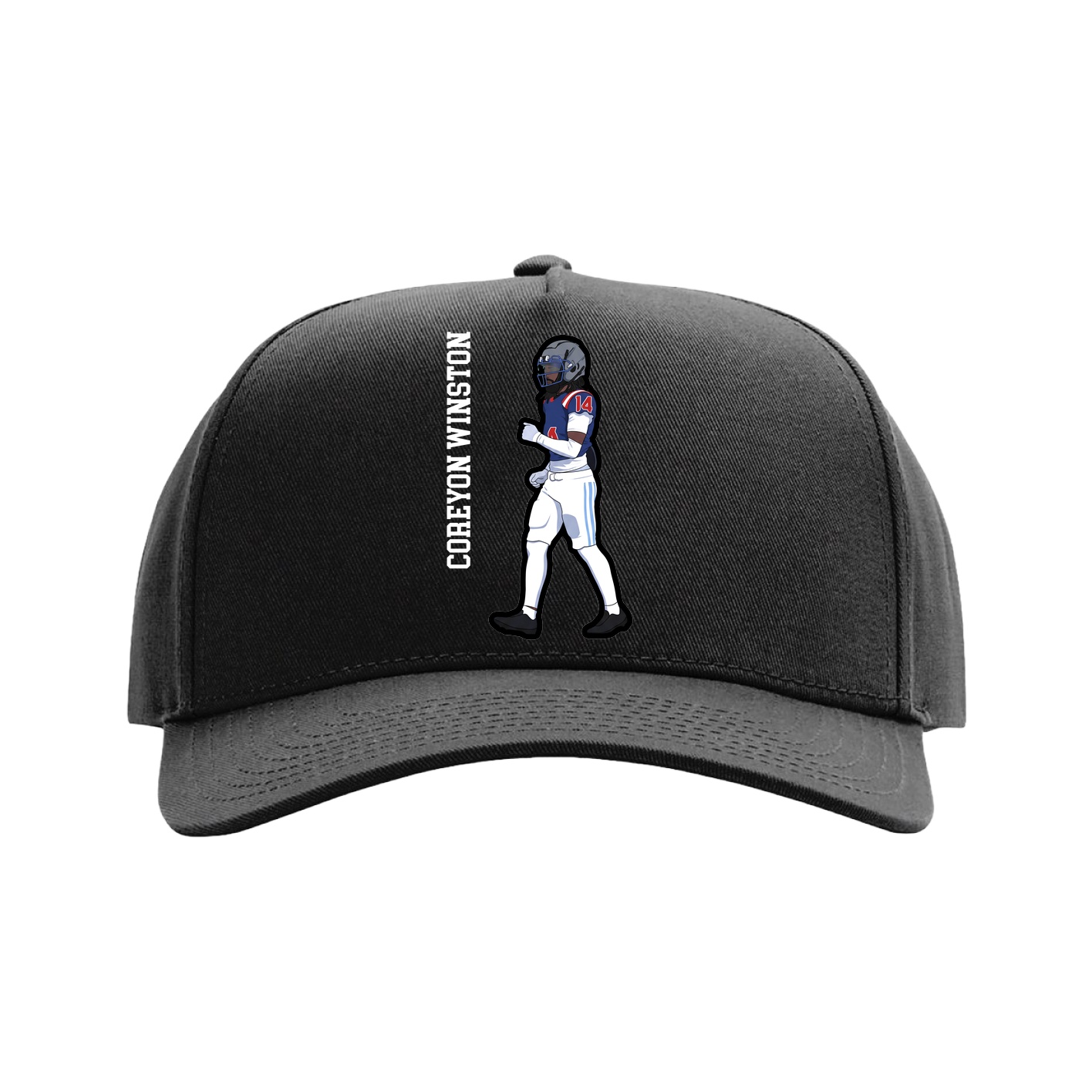 Full Fabric Five-Panel Champ Cap — Name Vertical in Black