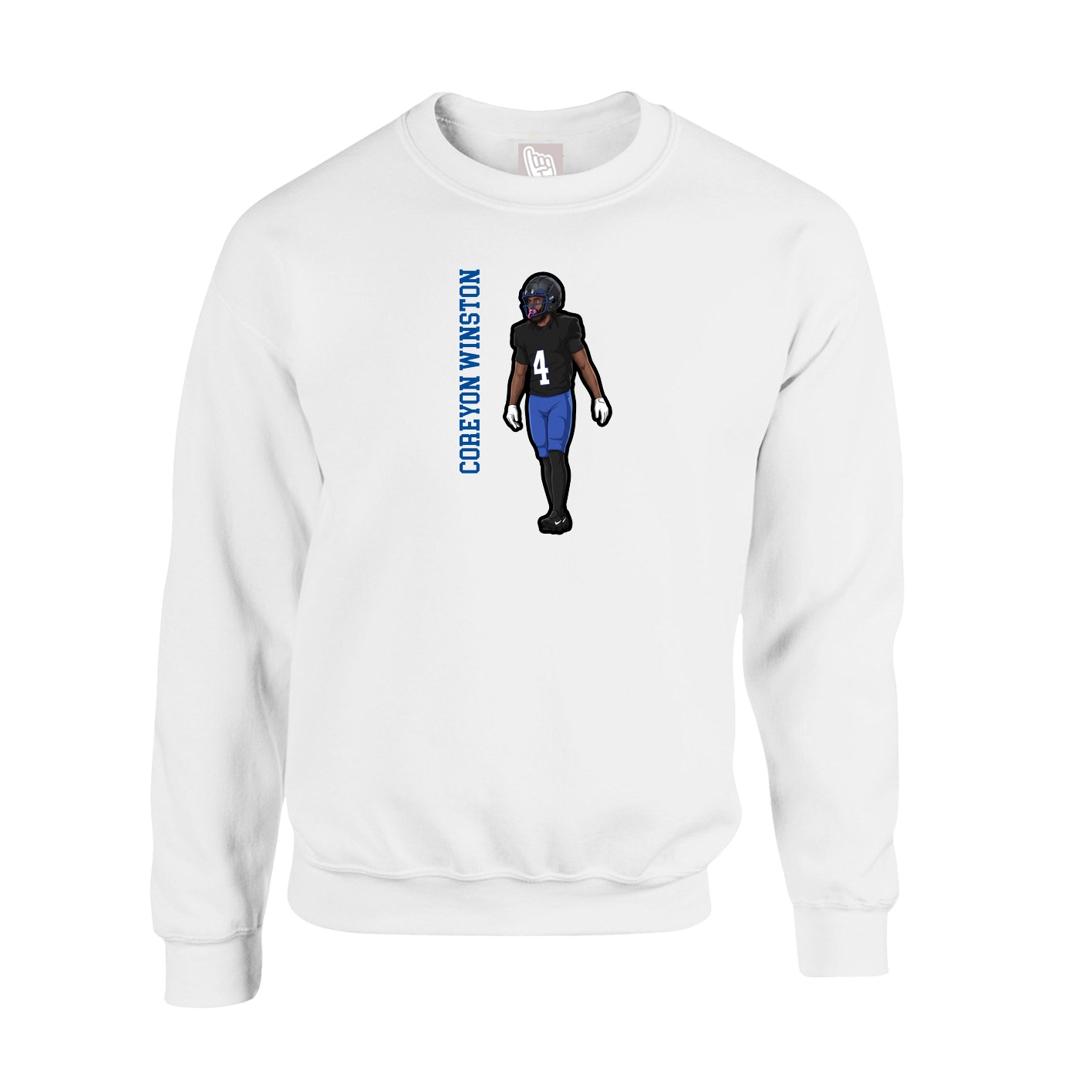 Fleece Crew — Name Vertical in White